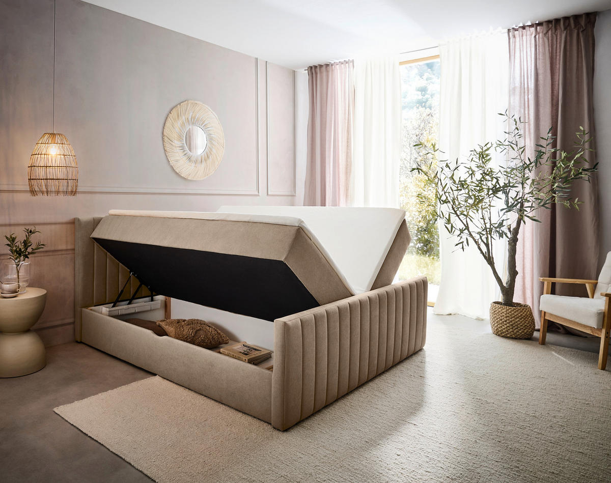PAT TIP BOXSPRING FĂRĂ ARCURI 140/200 cm  taupe  - taupe/negru, Konventionell, plastic/textil (140/200cm) - Boxxx