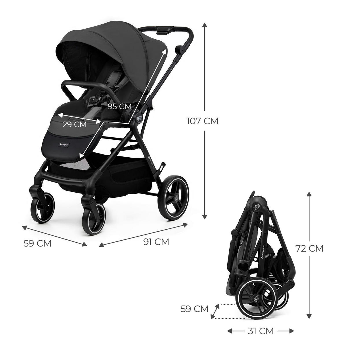 BUGGY Yoxi  - Schwarz Hochglanz/Grau, Basics, Kunststoff/Textil (59/91/106cm) - Kinderkraft