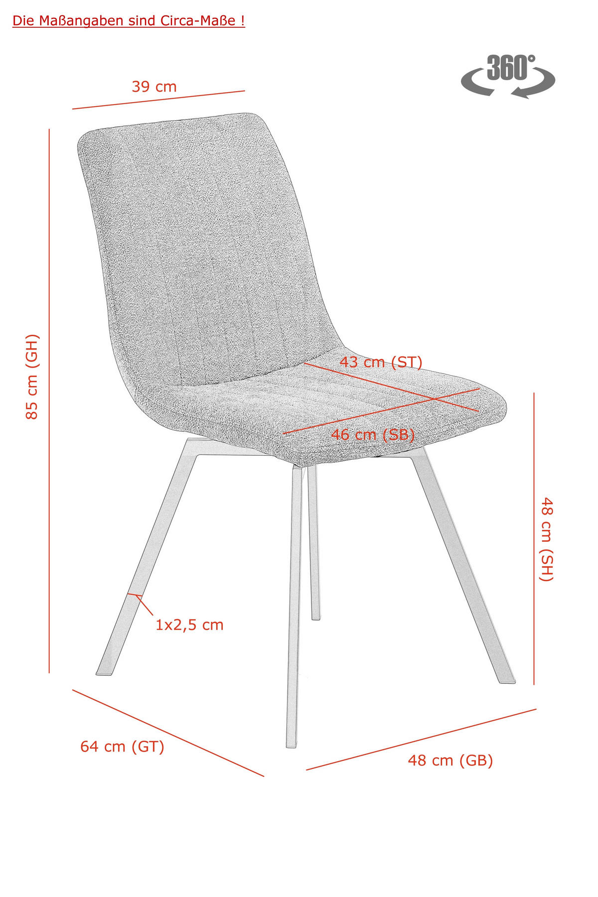 STUHL-SET 2 Stück  in Stahl Bouclé Metall, Textil  - Anthrazit/Schwarz, MODERN, Textil/Metall (45/85/64cm) - MID.YOU