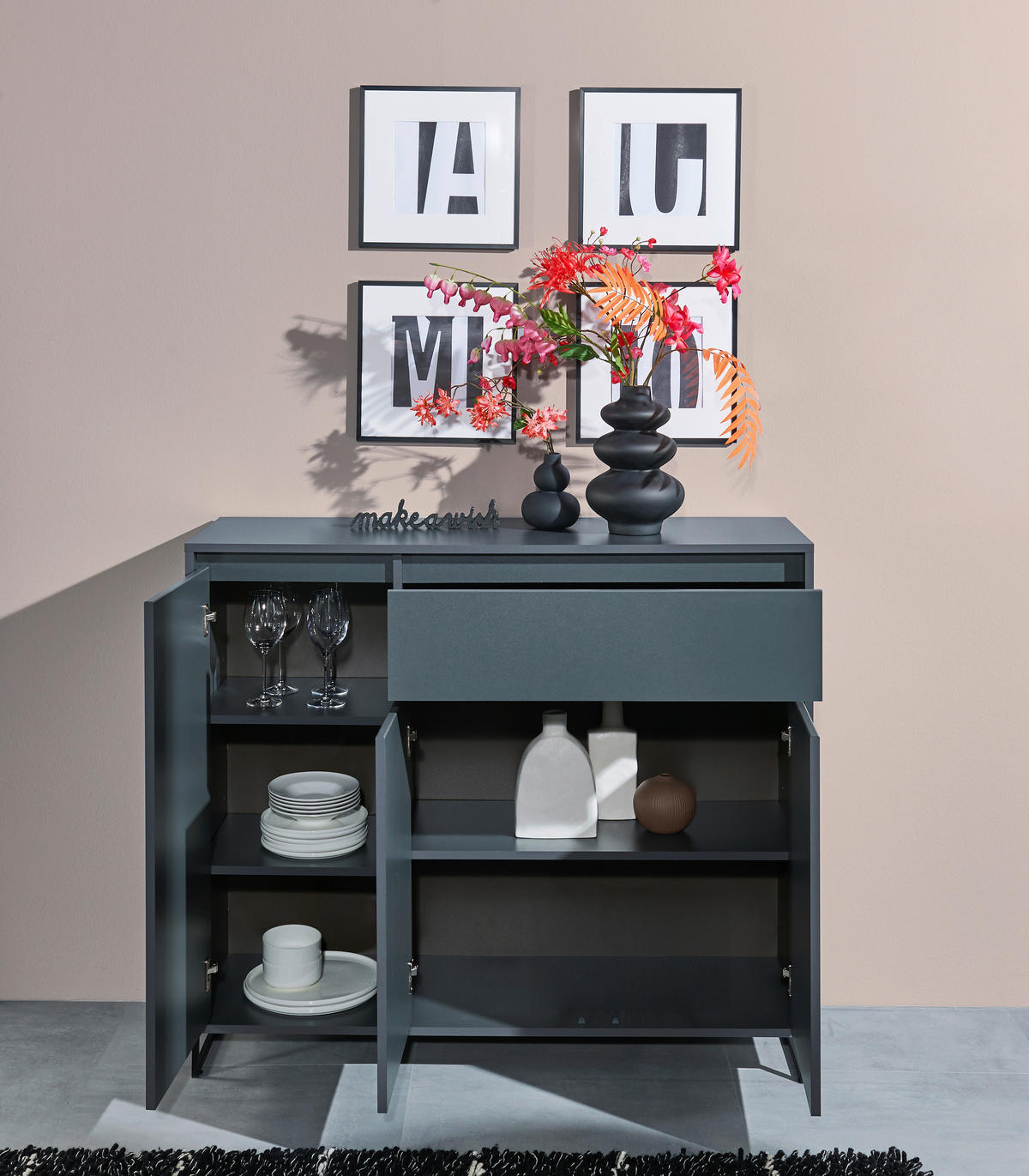 KOMODA, antracit  - antracit, Konvencionalno, leseni material (118/103/38cm) - MID.YOU