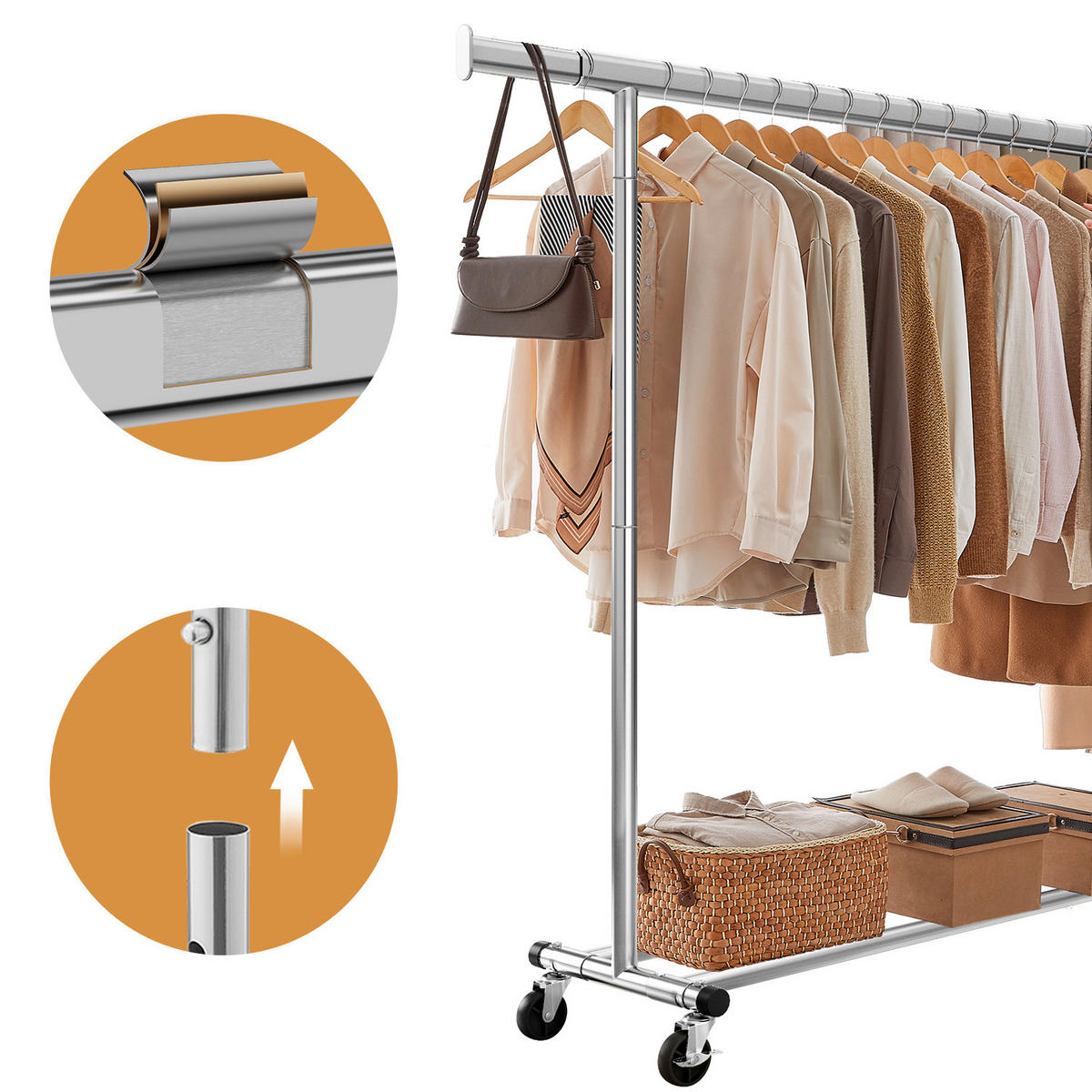 KLEIDERWAGEN in Chromfarben 160-200/161,5/45 cm   - Chromfarben, Trend, Kunststoff/Metall (160-200/161,5/45cm) - Boxxx