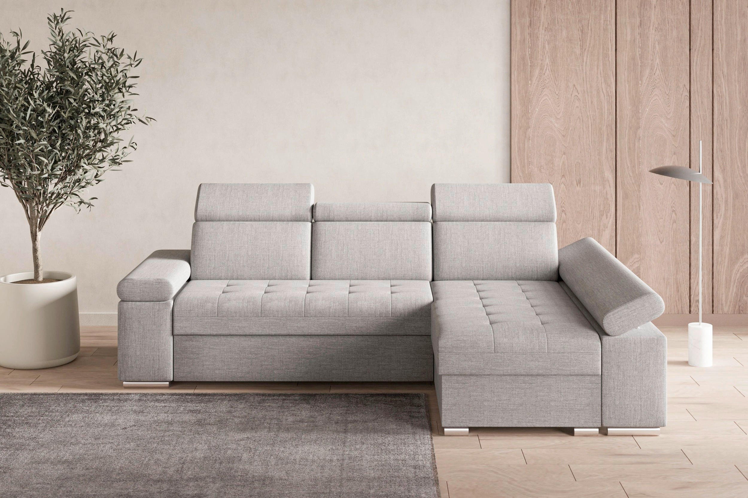 ECKSOFA TORONTO in Webstoff Hellgrau  - Silberfarben/Hellgrau, Design, Kunststoff/Textil (260/168cm) - MID.YOU