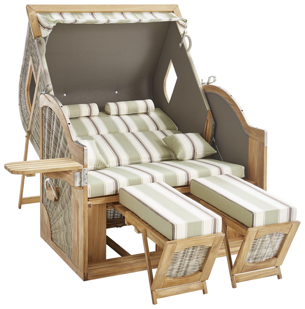 STRANDKORB Weiß, Teakfarben, Koralle  - Koralle/Beige, KONVENTIONELL, Holz/Kunststoff (135/165/90cm)