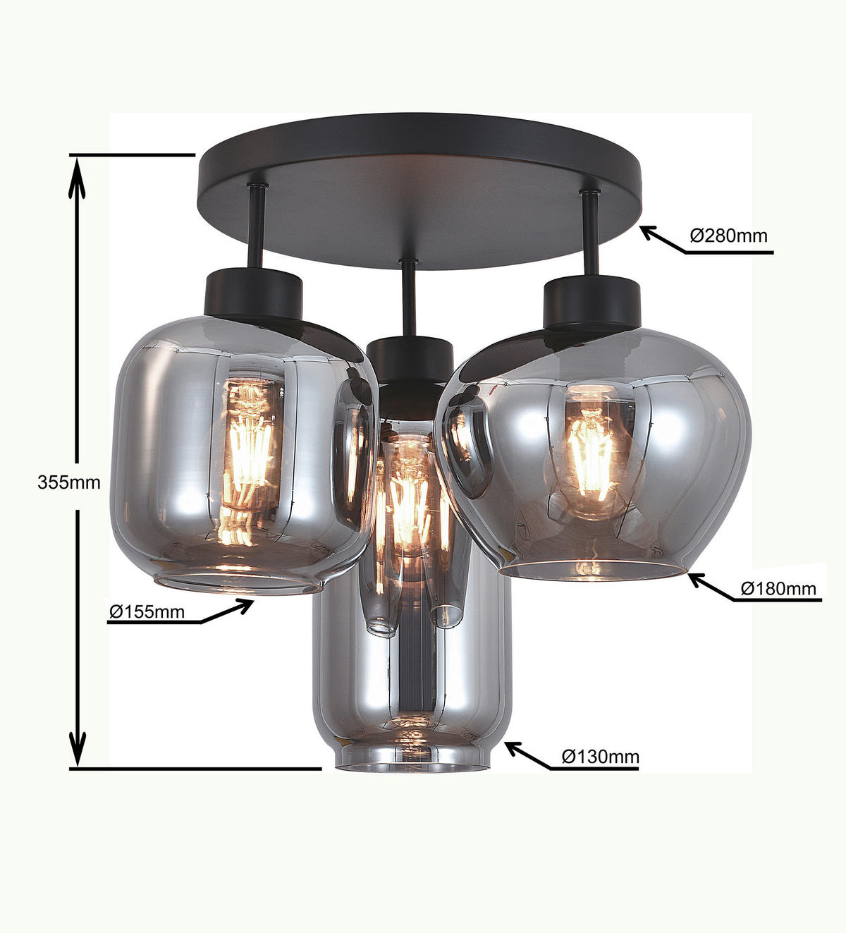 DECKENLEUCHTE  42/35,5 cm    - Schwarz, Design, Glas/Metall (42/35,5cm) - Collet's Monde