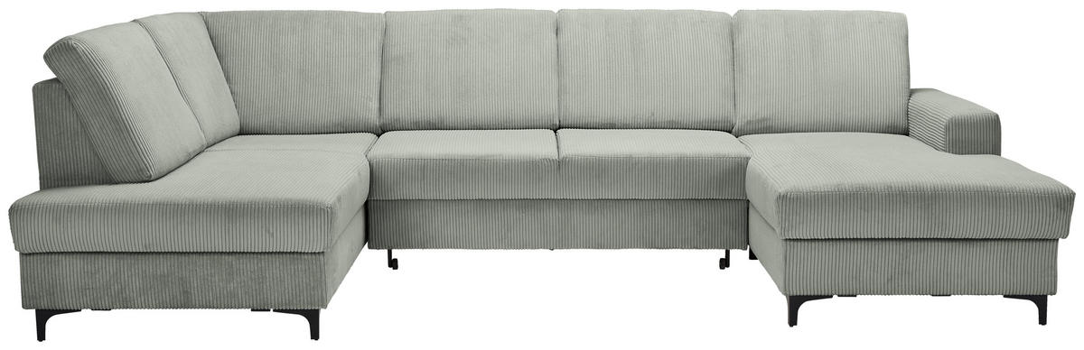 WOHNLANDSCHAFT in Cord Salbeigrün  - Salbeigrün/Schwarz, Konventionell, Textil/Metall (185/317/167cm) - Stylife