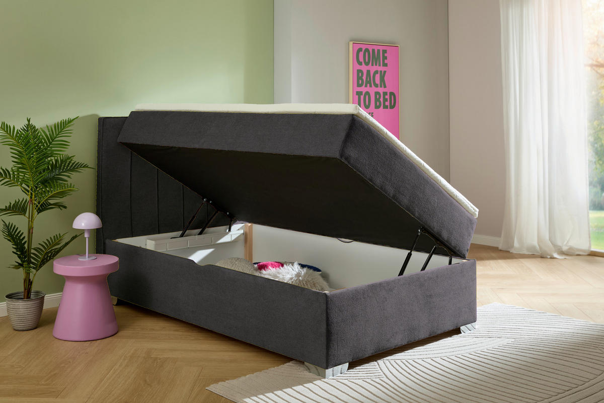 BOXBETT 120/200 cm  in Graphitfarben  - Chromfarben/Graphitfarben, Trend, Kunststoff/Textil (120/200cm) - Boxxx
