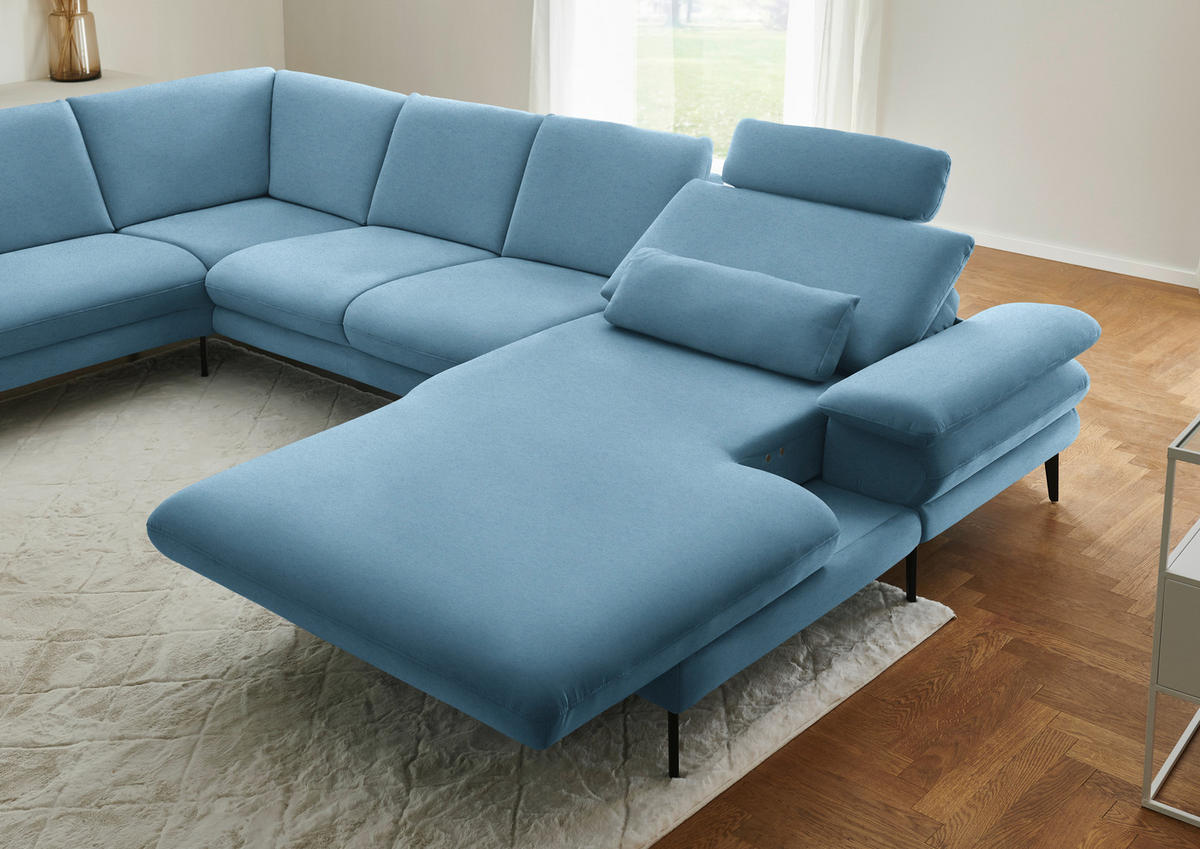 WOHNLANDSCHAFT  in Chenille, Flachgewebe Blau  - Blau/Schwarz, Design, Textil/Metall (208/344/180cm) - Dieter Knoll