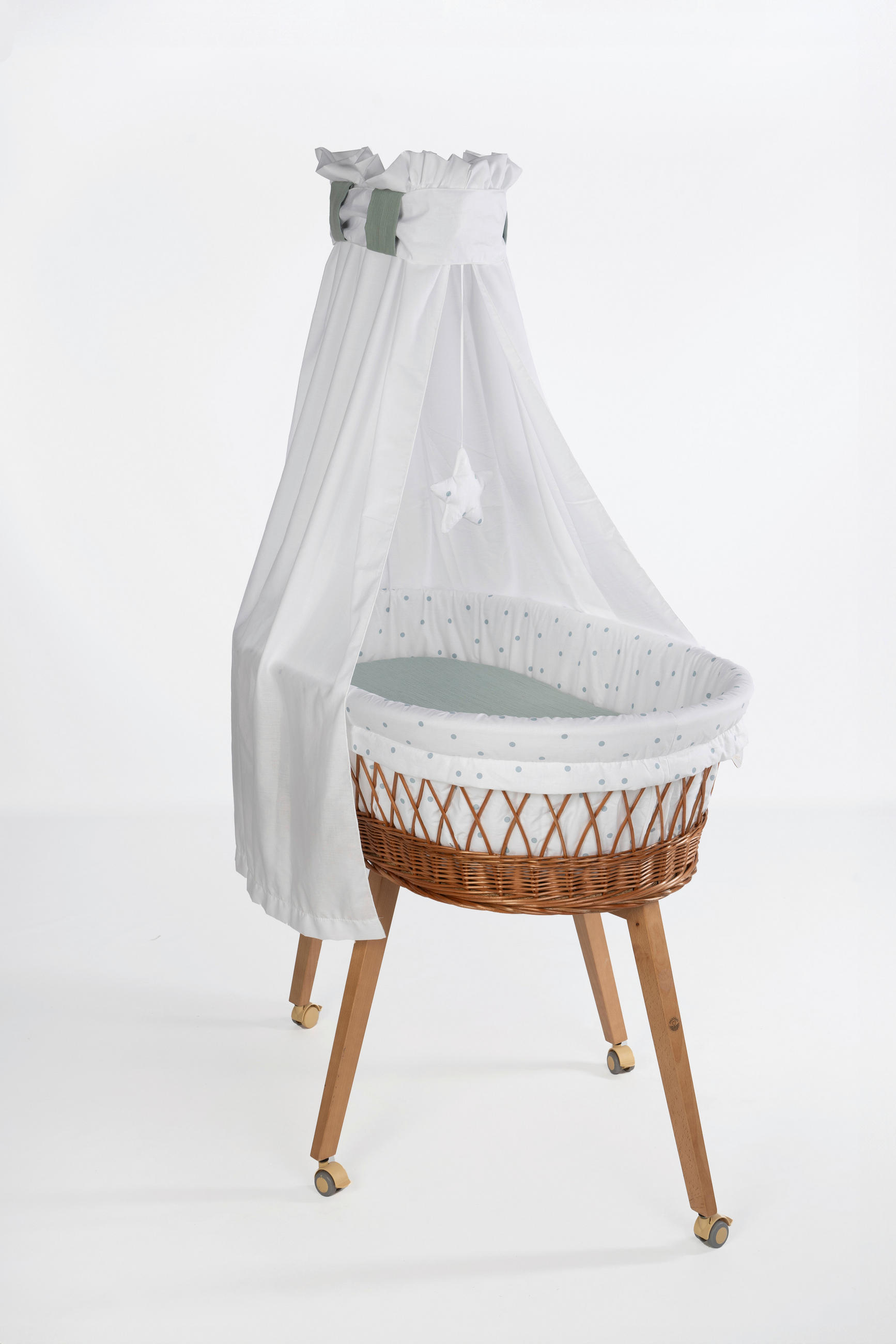 STUBENWAGEN-KOMPLETTSET Babybett Lounge Natur, Punkte Buche  Weiß, Buchefarben, Pastellgrün  - Pastellgrün/Buchefarben, Basics, Holz/Textil (60/167/100cm) - Mionido