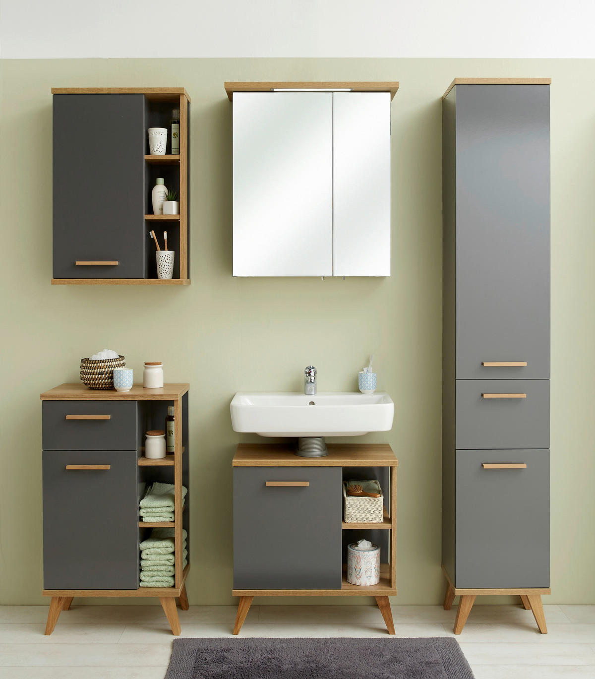 HÄNGESCHRANK 50,5/74,5/20,5 cm  - Eichefarben/Grau, KONVENTIONELL, Glas/Holzwerkstoff (50,5/74,5/20,5cm) - Xora