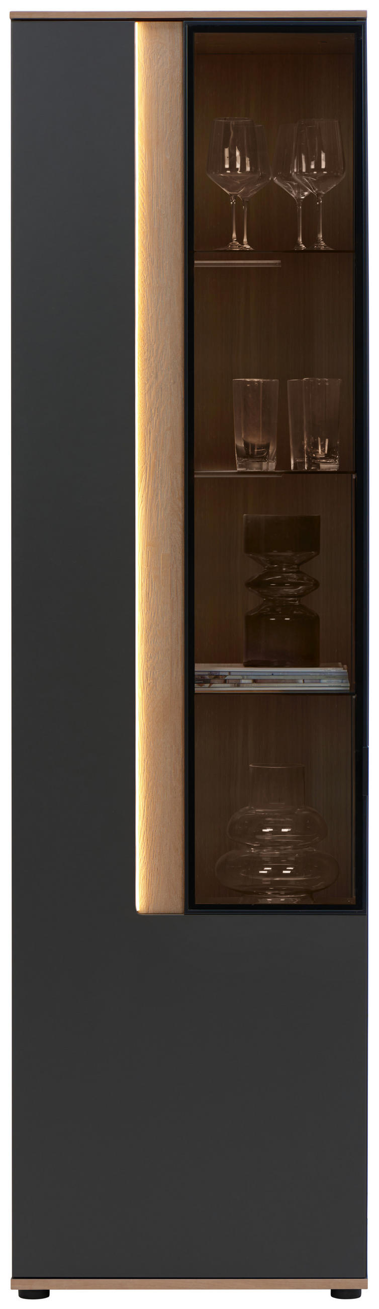 VITRINE  in furniert Asteiche Anthrazit  - Anthrazit, Design, Glas/Holz (60,6/213,1/42cm) - Dieter Knoll