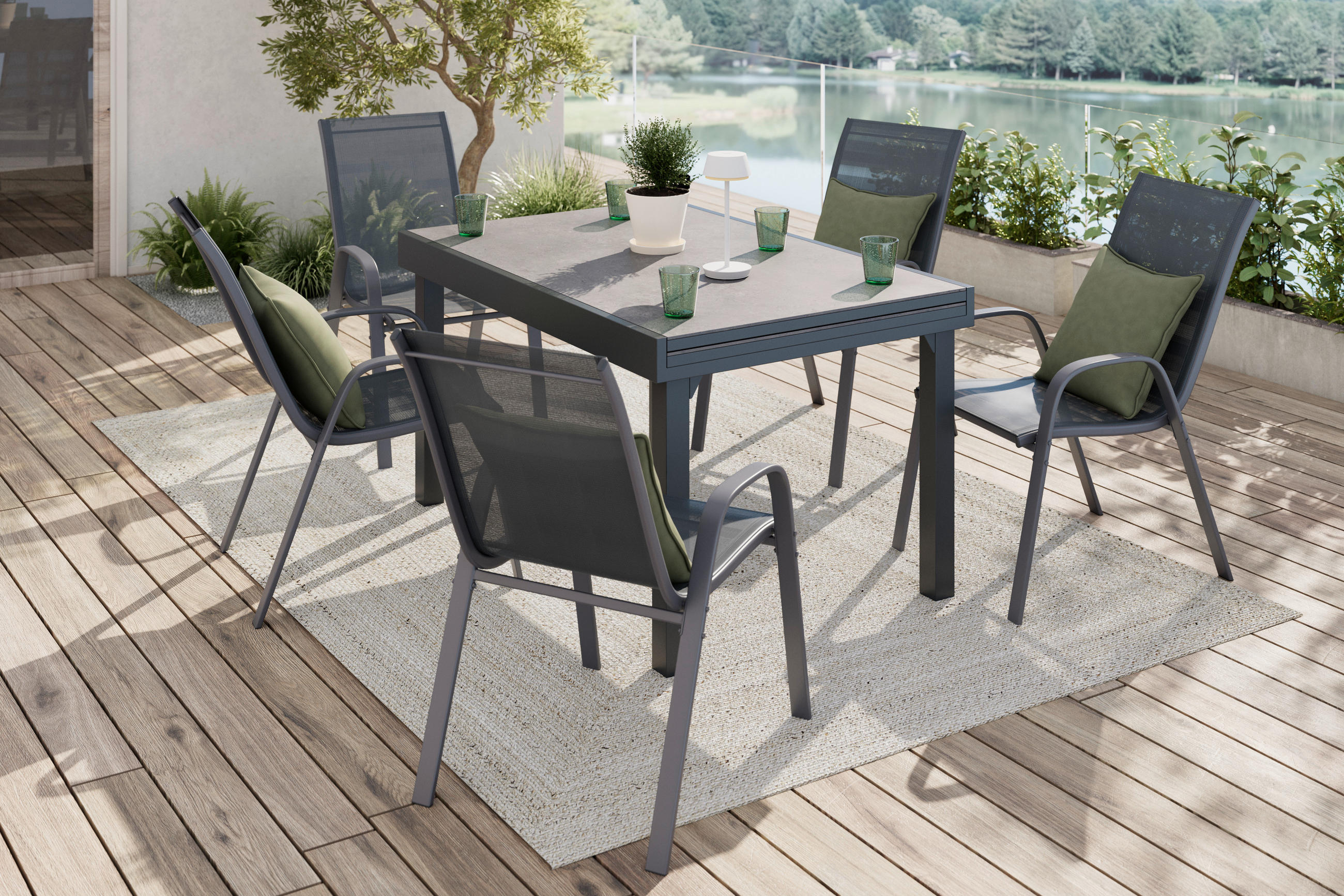 GARTENTISCH Metall, Kunststoff rechteckig  - Anthrazit, MODERN, Kunststoff/Metall (135/270/75/90cm) - Ambia Garden