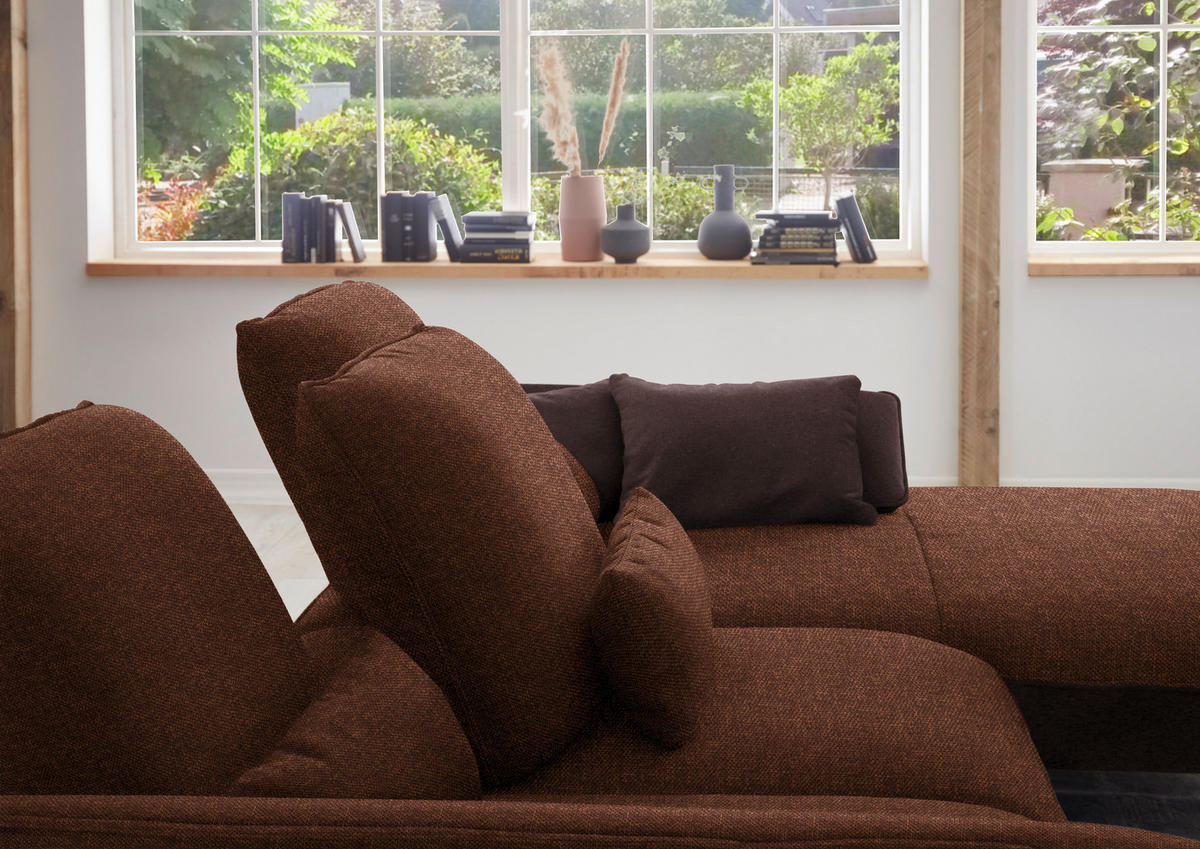 ECKSOFA in Flachgewebe Kupferfarben  - Schwarz/Kupferfarben, Design, Textil/Metall (301/191cm) - Moderano