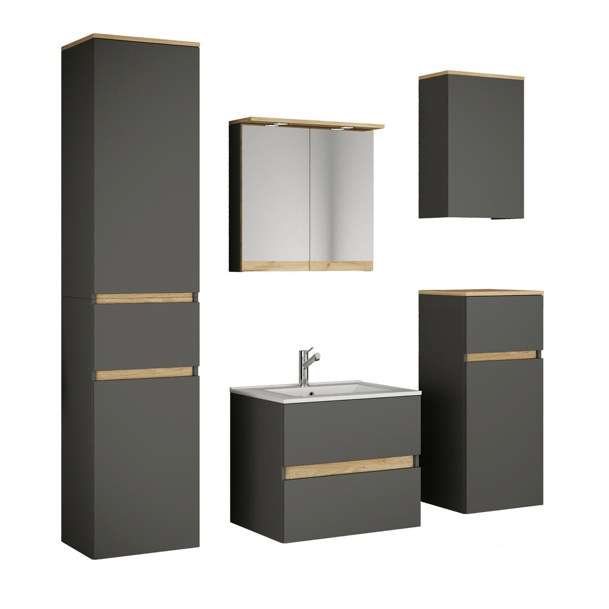 BADEZIMMER 6-teilig  in 141 cm  - Honigeiche/Anthrazit, Trend, Keramik/Holzwerkstoff (141cm) - MID.YOU