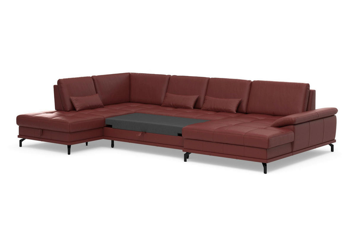 WOHNLANDSCHAFT COSTELLO E Rotbraun Kombination Echtleder/Stoff Mikrofaser  - Rotbraun/Schwarz, Basics, Leder/Textil (223/363/176cm) - Sit & More