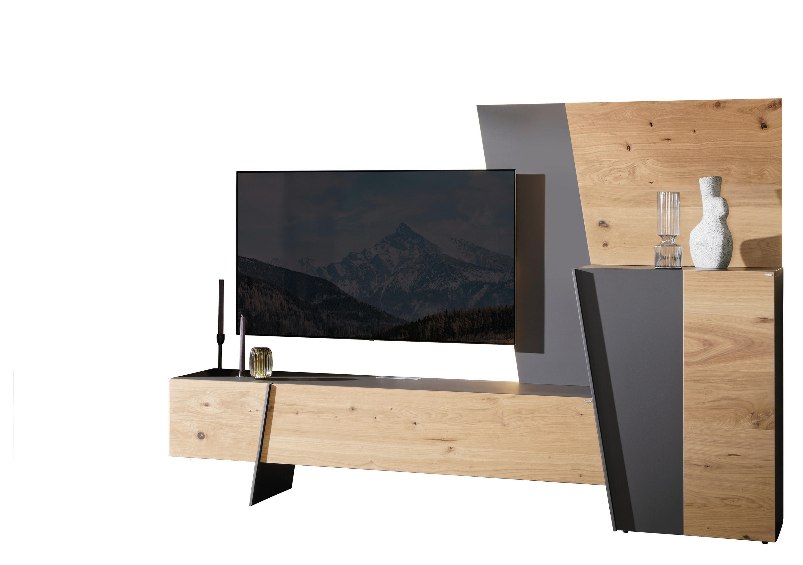 LOWBOARD Graphitfarben, Wildeiche  251/162/45,7 cm  - Wildeiche/Anthrazit, Natur, Holz/Holzwerkstoff (251/162/45,7cm) - Voglauer