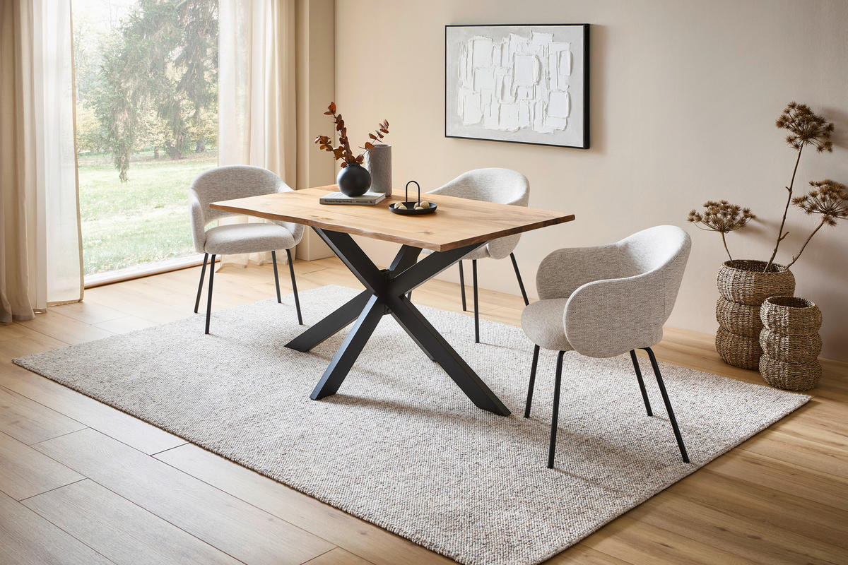 ARMLEHNSTUHL  in Eisen Webstoff  - Beige/Schwarz, Design, Textil/Metall (58/79/59cm) - home24