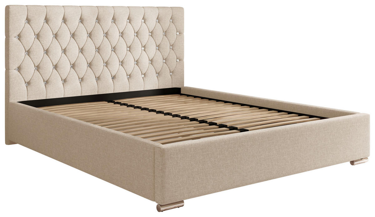 POLSTERBETT 200/200 cm,  in Creme, gepolstertes Kopfteil, Lattenrost, Bettkasten,  - Chromfarben/Creme, MODERN, Holz/Kunststoff (200/200cm) - Chameo