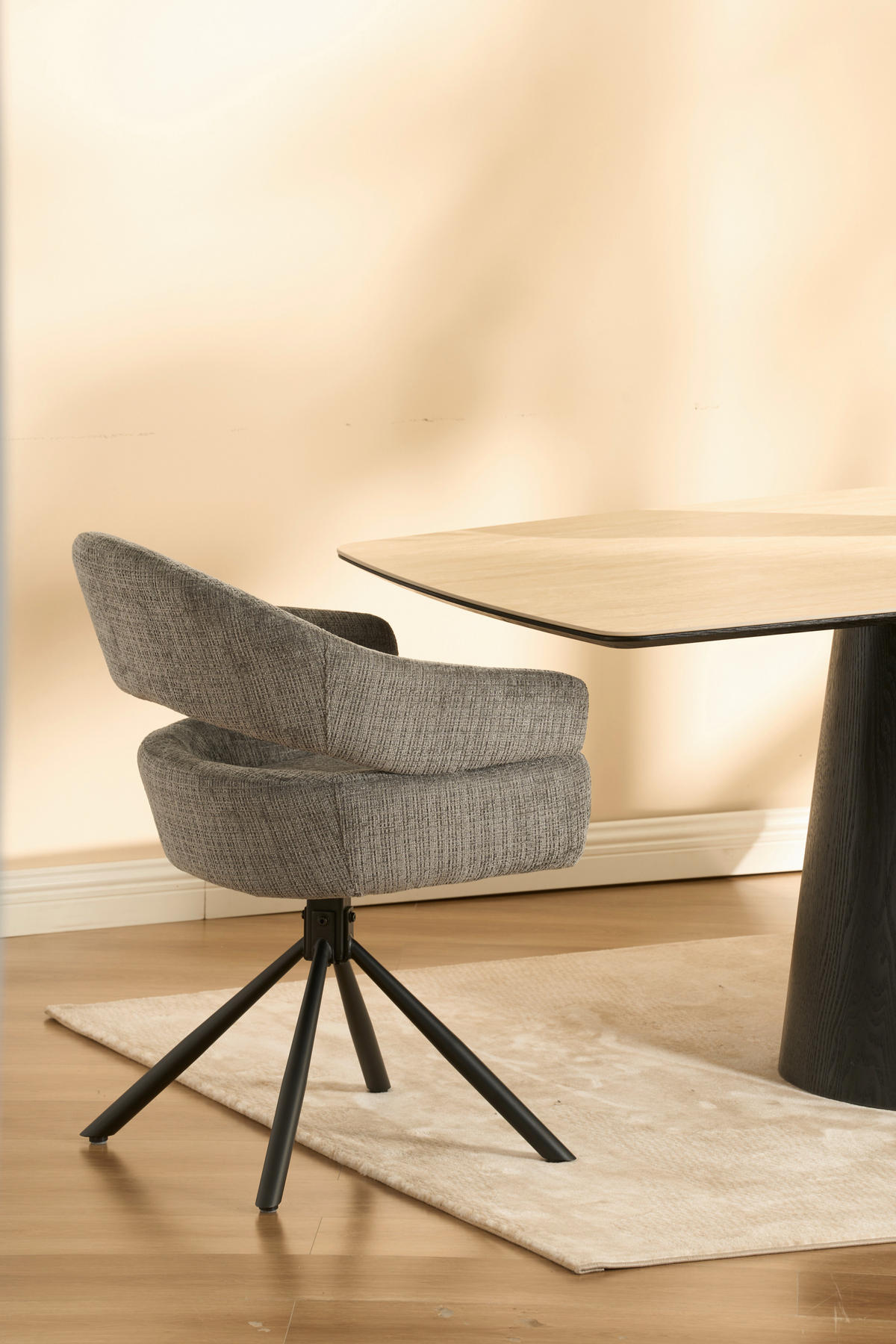 ARMLEHNSTUHL  Sitzfläche 360° drehbar Chenille  Grau  - Schwarz/Grau, MODERN, Holz/Textil (58/85/62cm) - Livetastic