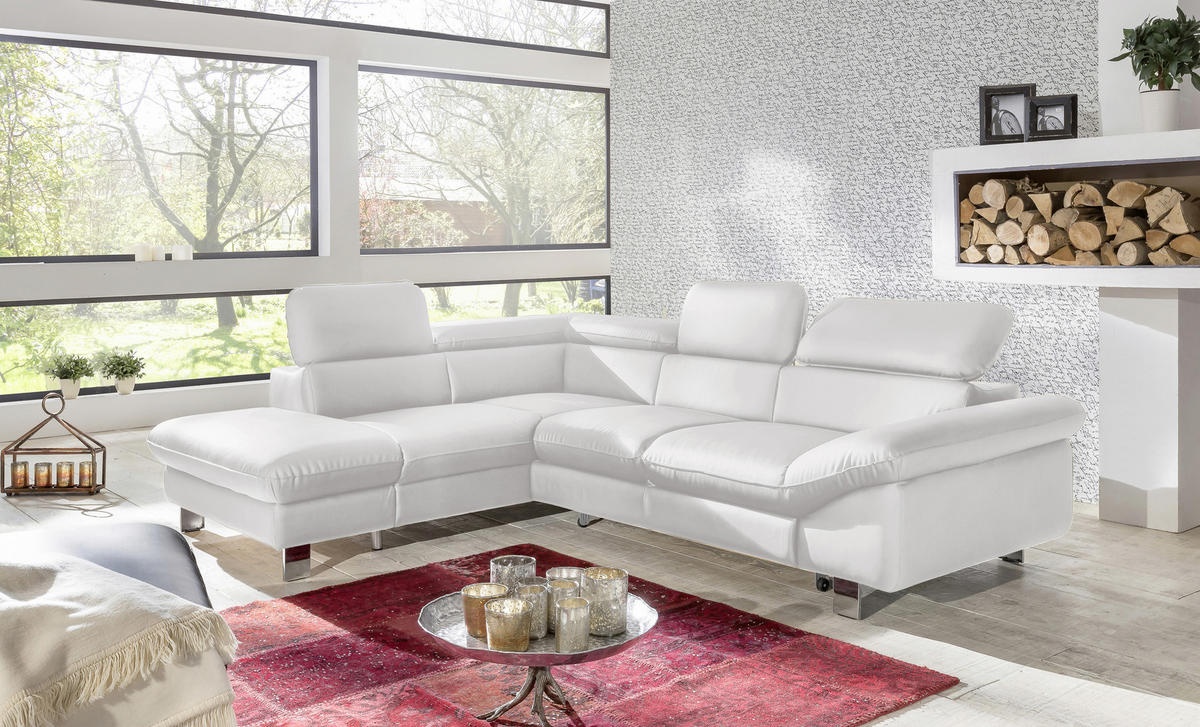 WOHNLANDSCHAFT Weiß Lederlook  - Chromfarben/Weiß, MODERN, Textil/Metall (214/266cm) - MID.YOU