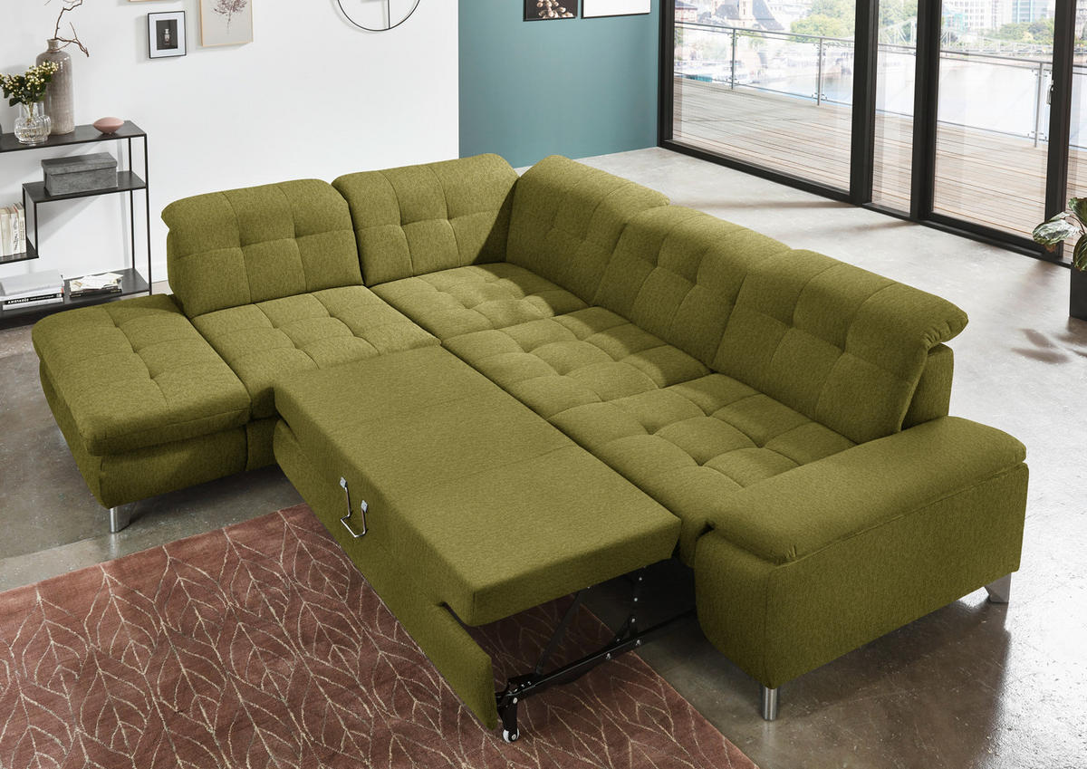 ECKSOFA in Chenille Grün  - Chromfarben/Grün, Design, Textil/Metall (260/310cm) - Beldomo Speed