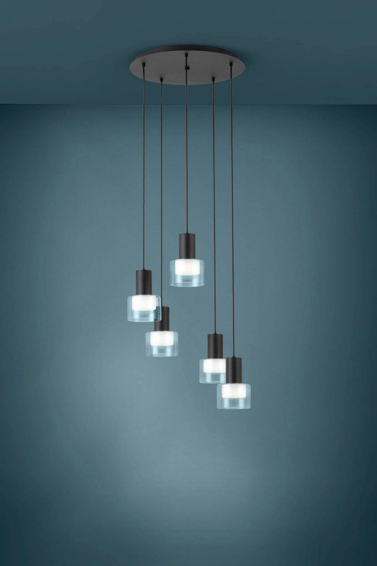 LED-HÄNGELEUCHTE Molineros 53/150 cm   - Schwarz/Weiß, Design, Glas/Kunststoff (53/150cm) - Eglo