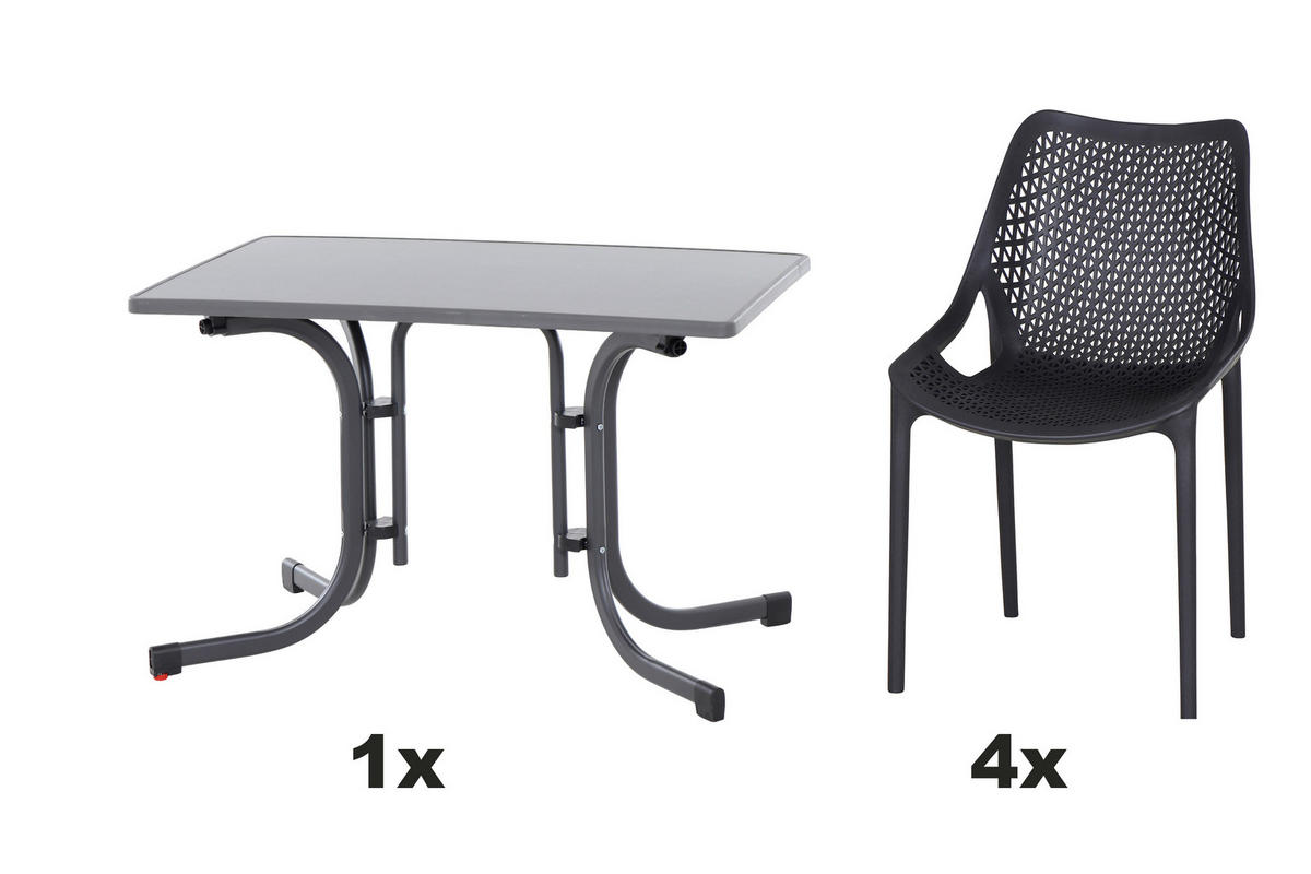 GARTENGARNITUR 5-teilig Stahl 5-teilig  - Anthrazit, Basics, Kunststoff/Metall (70/81/110cm) - Siena Garden