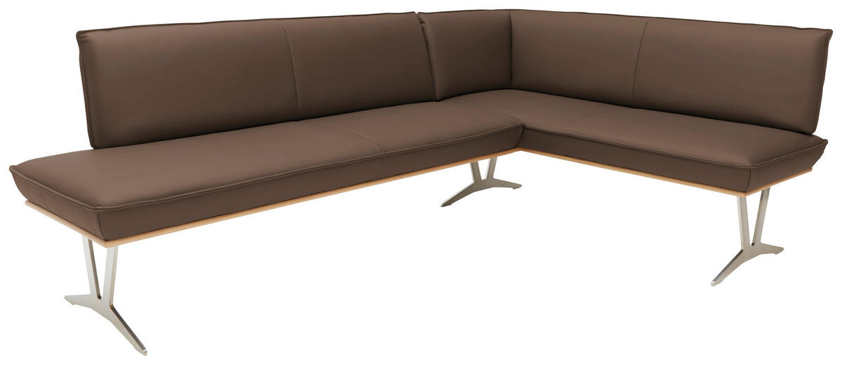 ECKBANK in Holz, Metall, Leder Hellbraun  - Hellbraun/Edelstahlfarben, Design, Leder/Holz (237/162cm) - Ambiente