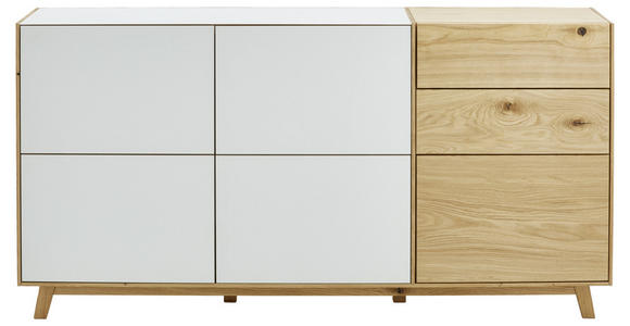 KOMMODE Wildeiche furniert Weiß, Eichefarben - Eichefarben/Weiß, Design, Glas/Holz (185/93/40cm) - Dieter Knoll
