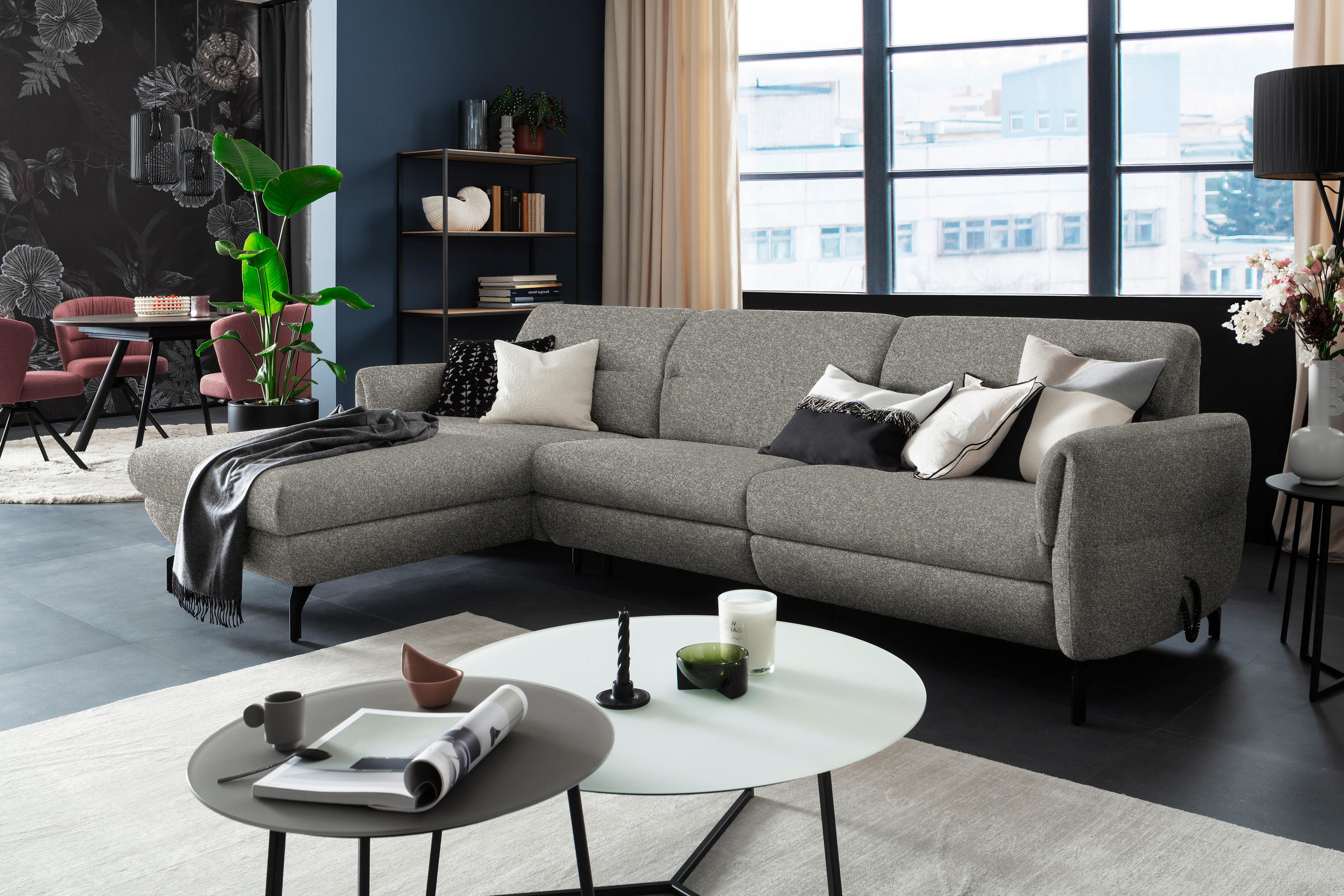 ECKSOFA Greige Chenille  - Greige/Schwarz, Design, Textil/Metall (187/299cm) - Schöner Wohnen