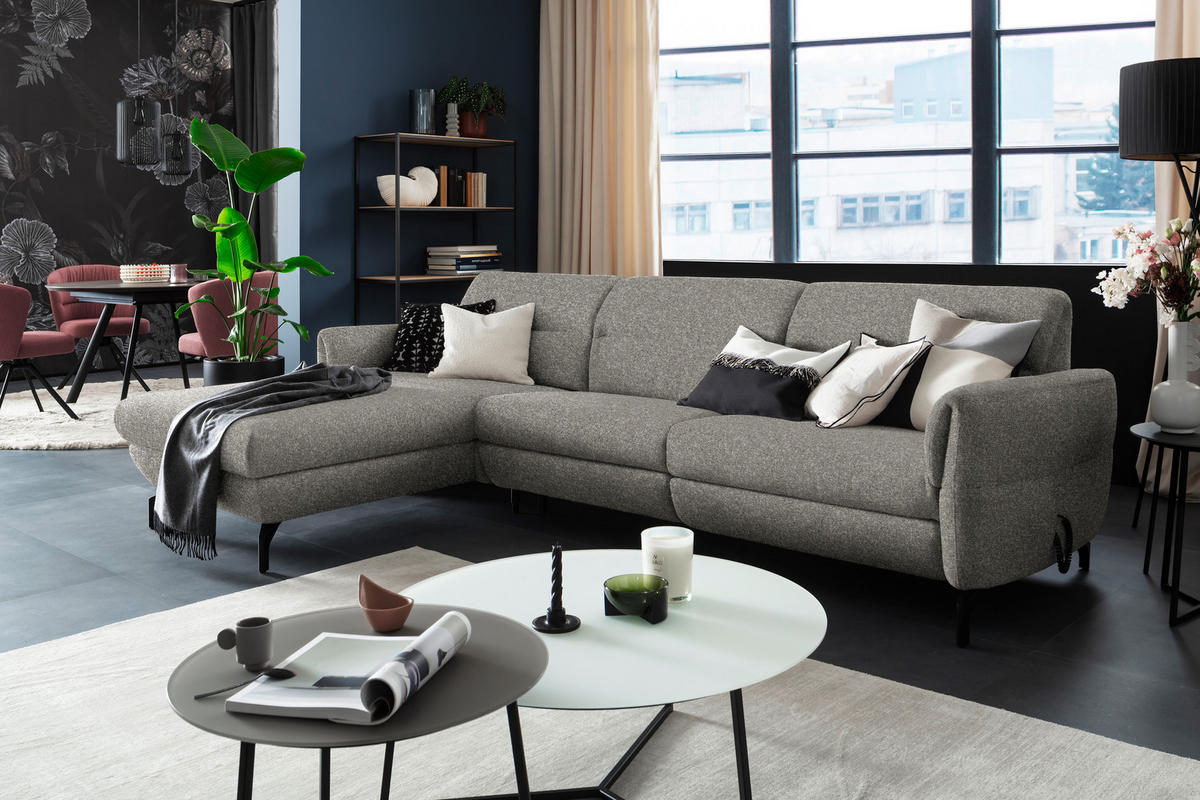 ECKSOFA in Chenille Greige  187/299 cm  - Greige/Schwarz, Design, Textil/Metall (187/299cm) - Schöner Wohnen