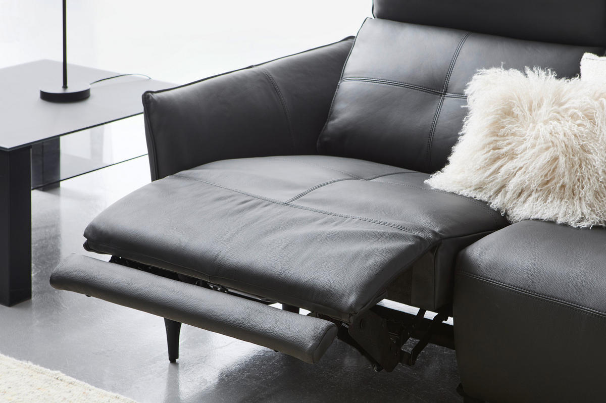 2-SITZER-SOFA Schwarz Echtleder  - Schwarz, Design, Leder/Metall (191/98/101cm) - Novel