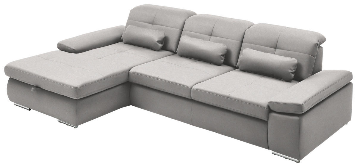 ECKSOFA Flachgewebe Silberfarben  - Chromfarben/Silberfarben, Design, Textil (195/309cm) - Beldomo Style