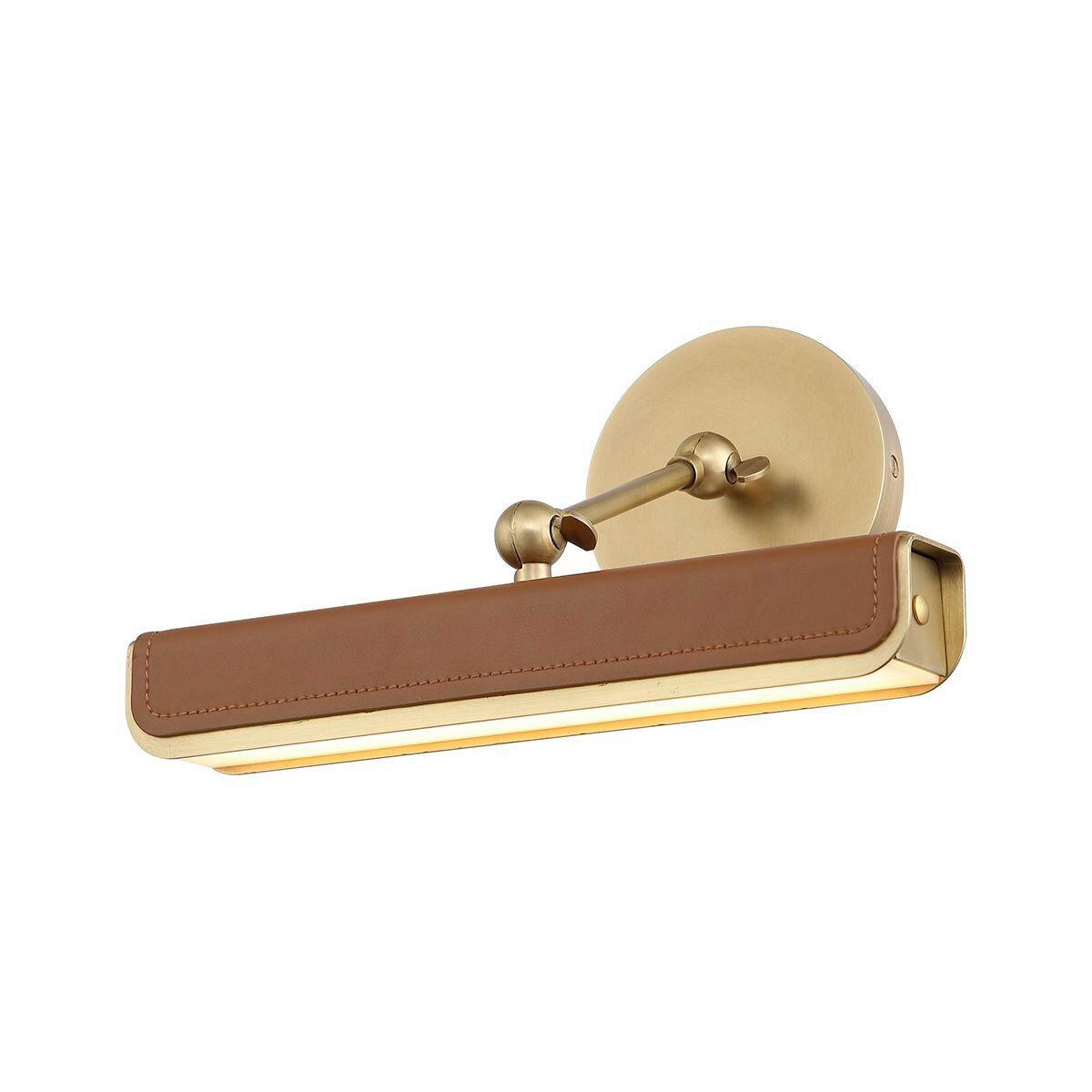NÁSTENNÉ LED SVIETIDLO, 19,7/30,5/24,8 cm - mosadzná, Konventionell, kov/koža (19,7/30,5/24,8cm) - Elstead Lighting