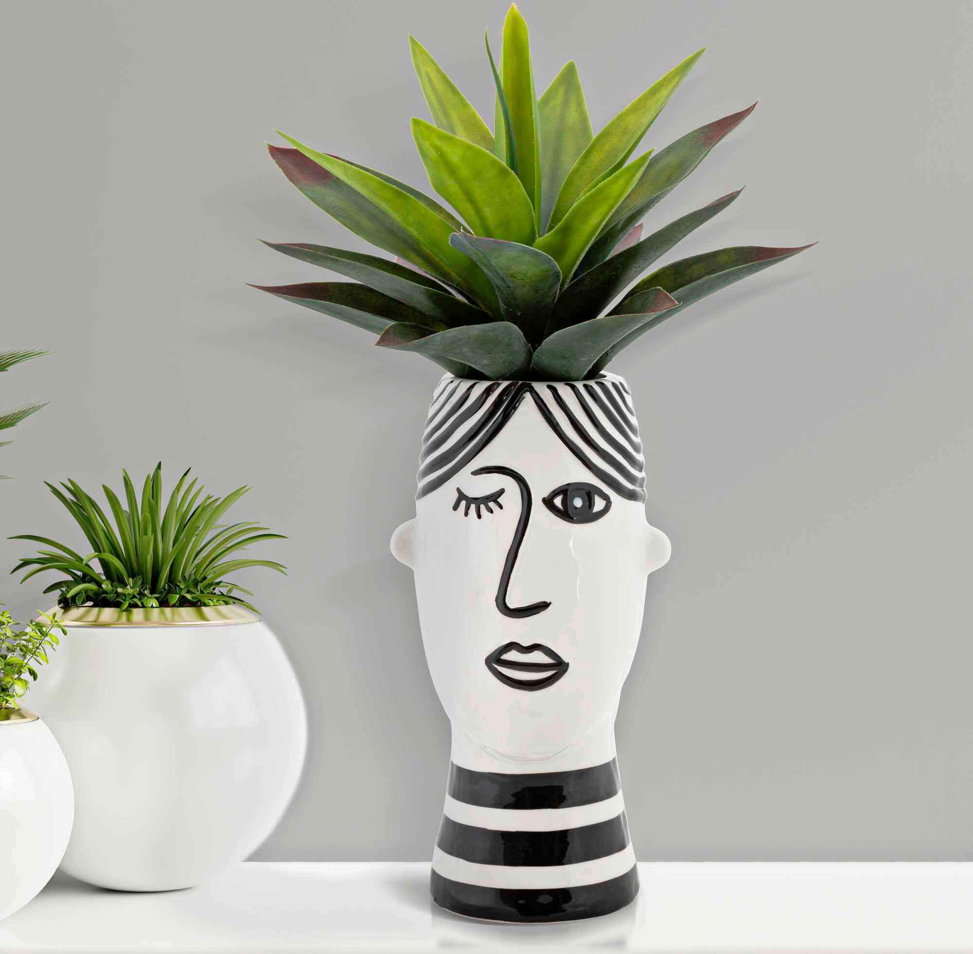 Thumbnail - Vase, Schwarz, Weiß, Keramik, 13.2x26.3x11.8 cm, Dekoration, Vasen, Keramikvasen