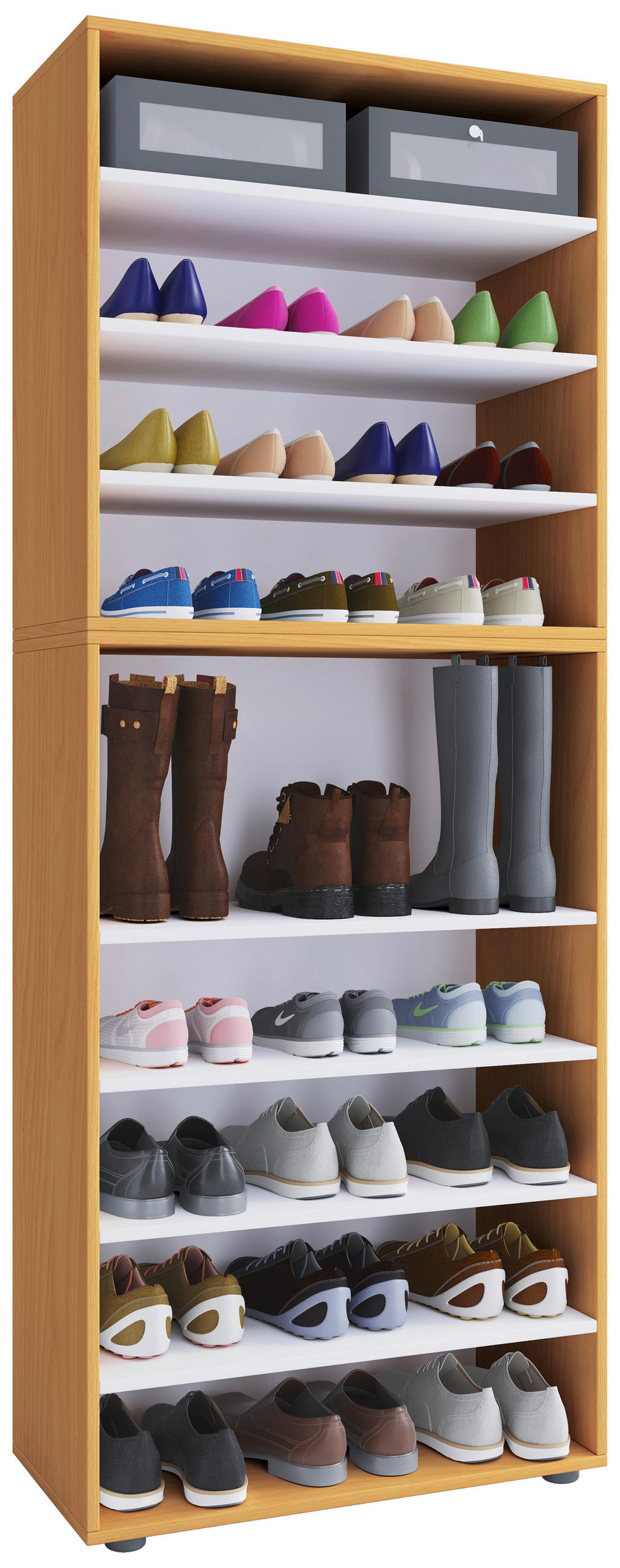 SCHUHREGAL 70/183/37 cm  - Buchefarben/Schwarz, Konventionell, Holzwerkstoff/Kunststoff (70/183/37cm) - MID.YOU