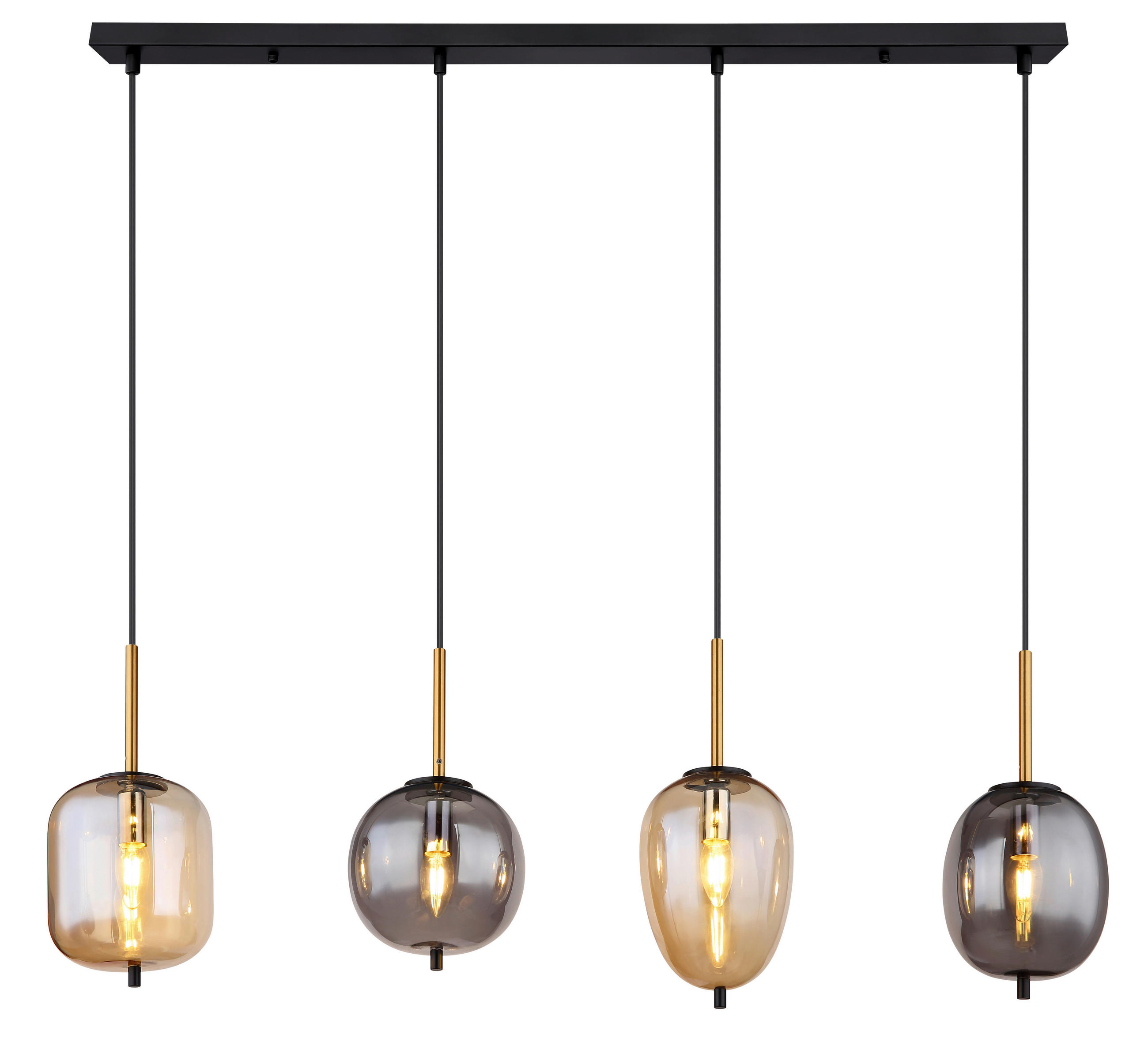 VISEČA SVETILKA Blacky 110/18,5/120 cm E14 - črna/barve medenine, Design, kovina/steklo (110/18,5/120cm) - Globo