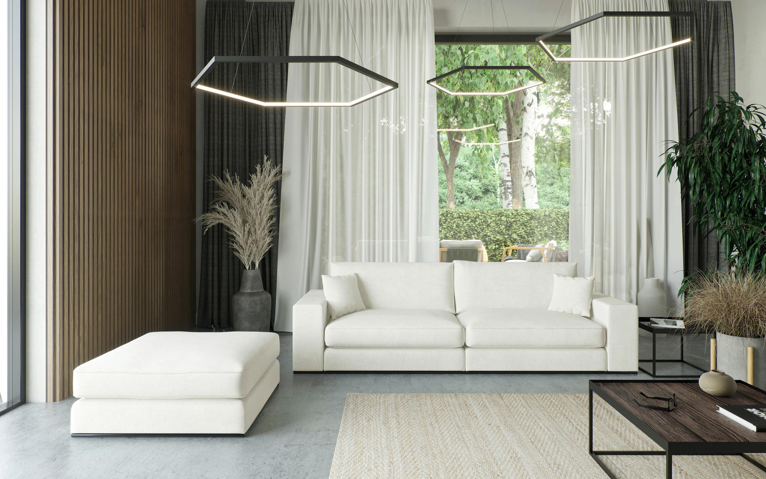 SITZGARNITUR in Webstoff Creme  - Creme/Schwarz, Design, Holz/Textil (278/85/103cm) - Livetastic