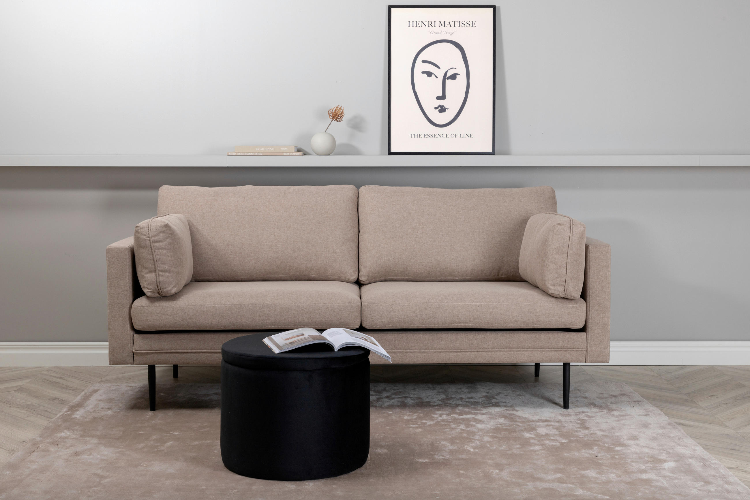 2-SITZER-SOFA Schwarz, Hellbraun  - Hellbraun/Schwarz, Design, Textil/Metall (203/84/90cm) - Livetastic