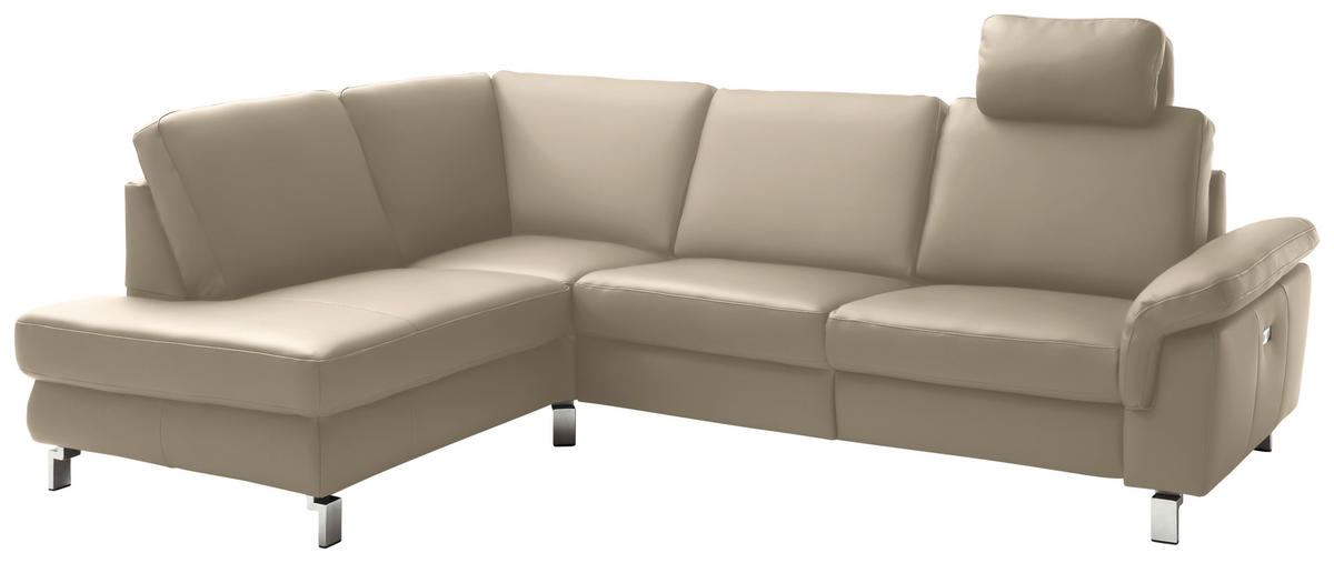 ECKSOFA in Echtleder Hellbraun  - Chromfarben/Hellbraun, Design, Leder/Metall (200/271cm) - Pure Home Lifestyle