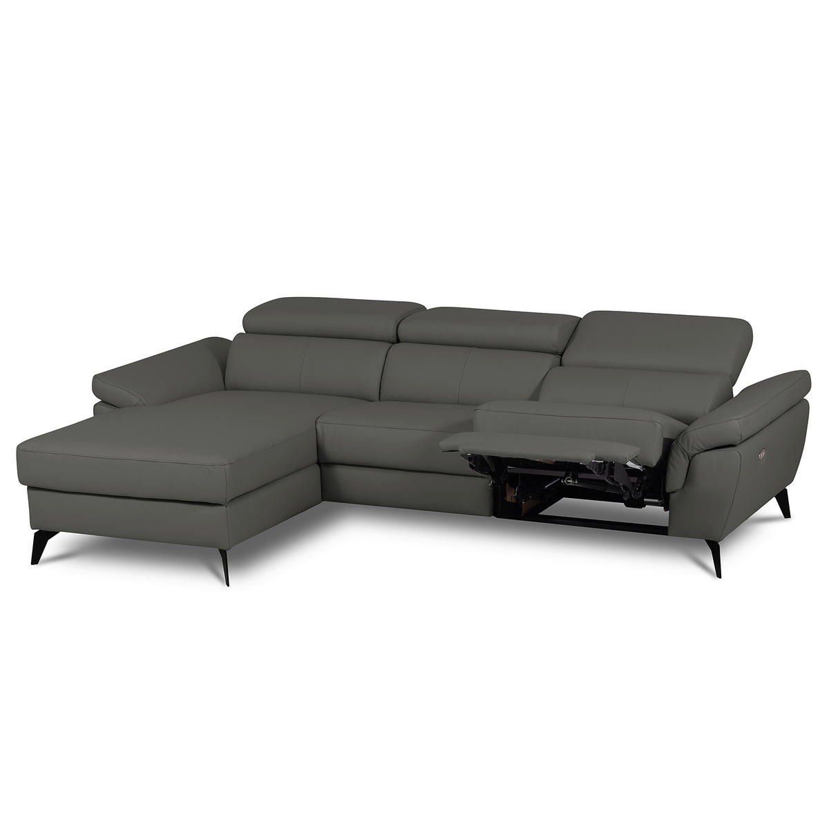 ECKSOFA  in Lederlook Echtleder Anthrazit  179/252 cm  - Anthrazit/Schwarz, Design, Leder/Textil (179/252cm) - Livetastic