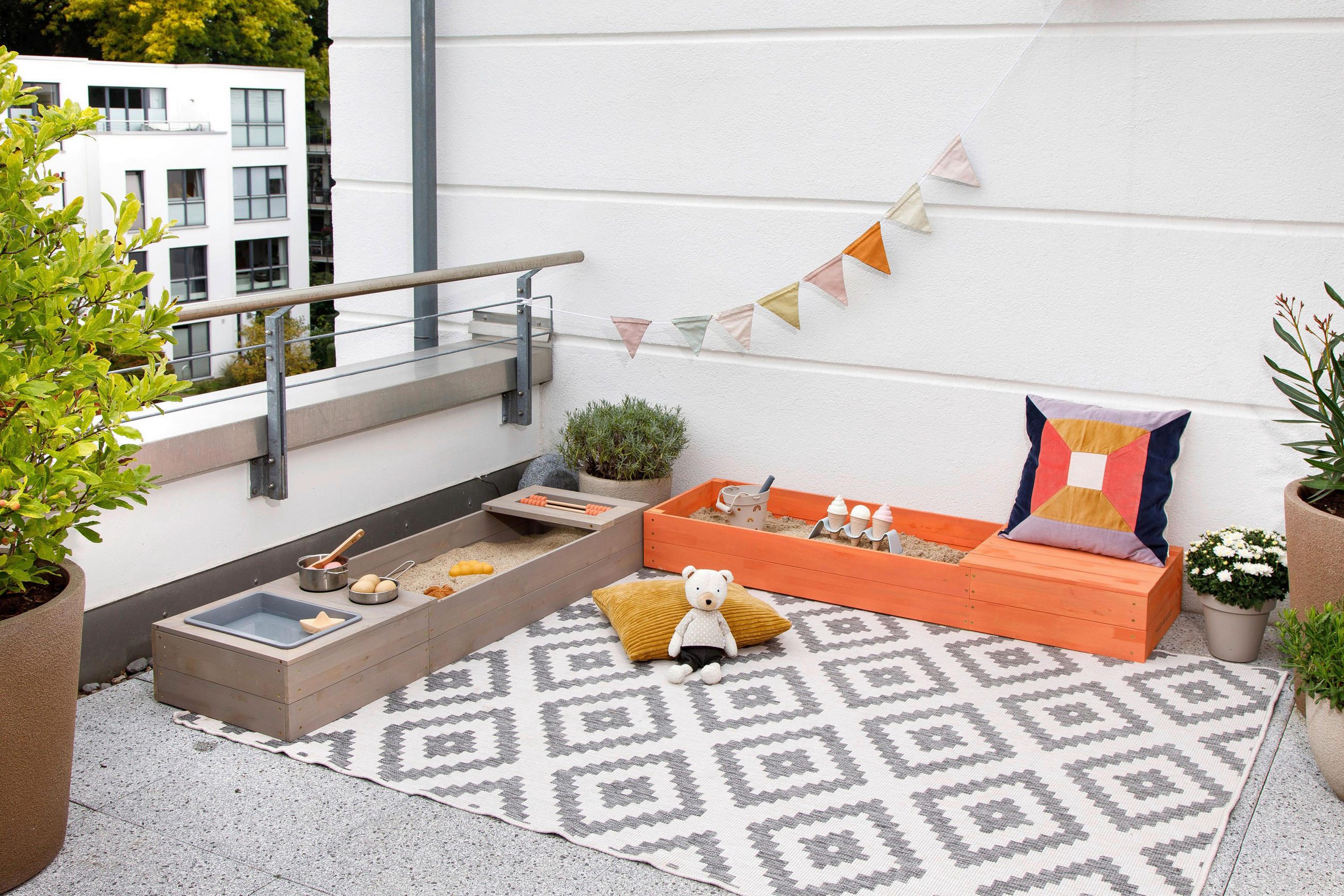 SANDKASTEN FLEXY STYLE 150/90/20 cm  - Orange/Grau, Basics, Holz (150/90/20cm) - MUDDY BUDDY