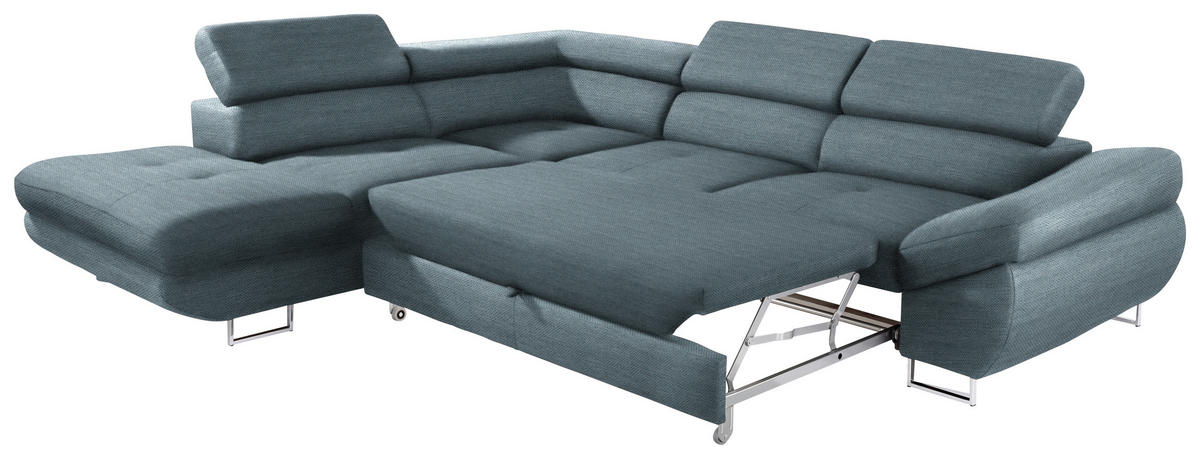 ECKSOFA in Webstoff Blaugrau  - Blaugrau, Design, Textil/Metall (235/280cm) - Hom`in