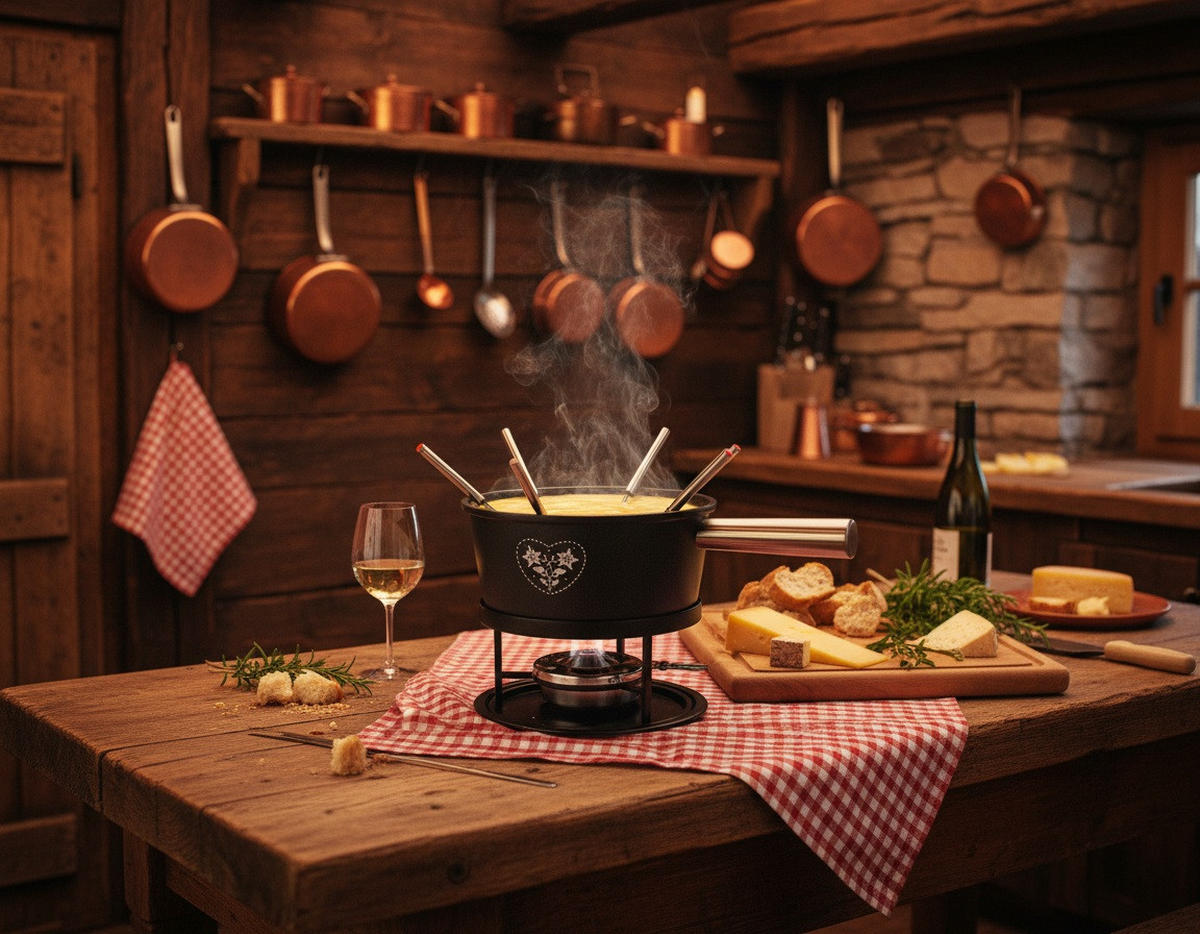 FONDUESET Heidi Cheese Line: Folk Set Alu  - Schwarz/Alufarben, Basics, Metall (42,00/12,00/23,00cm) - Heidi Cheese Line