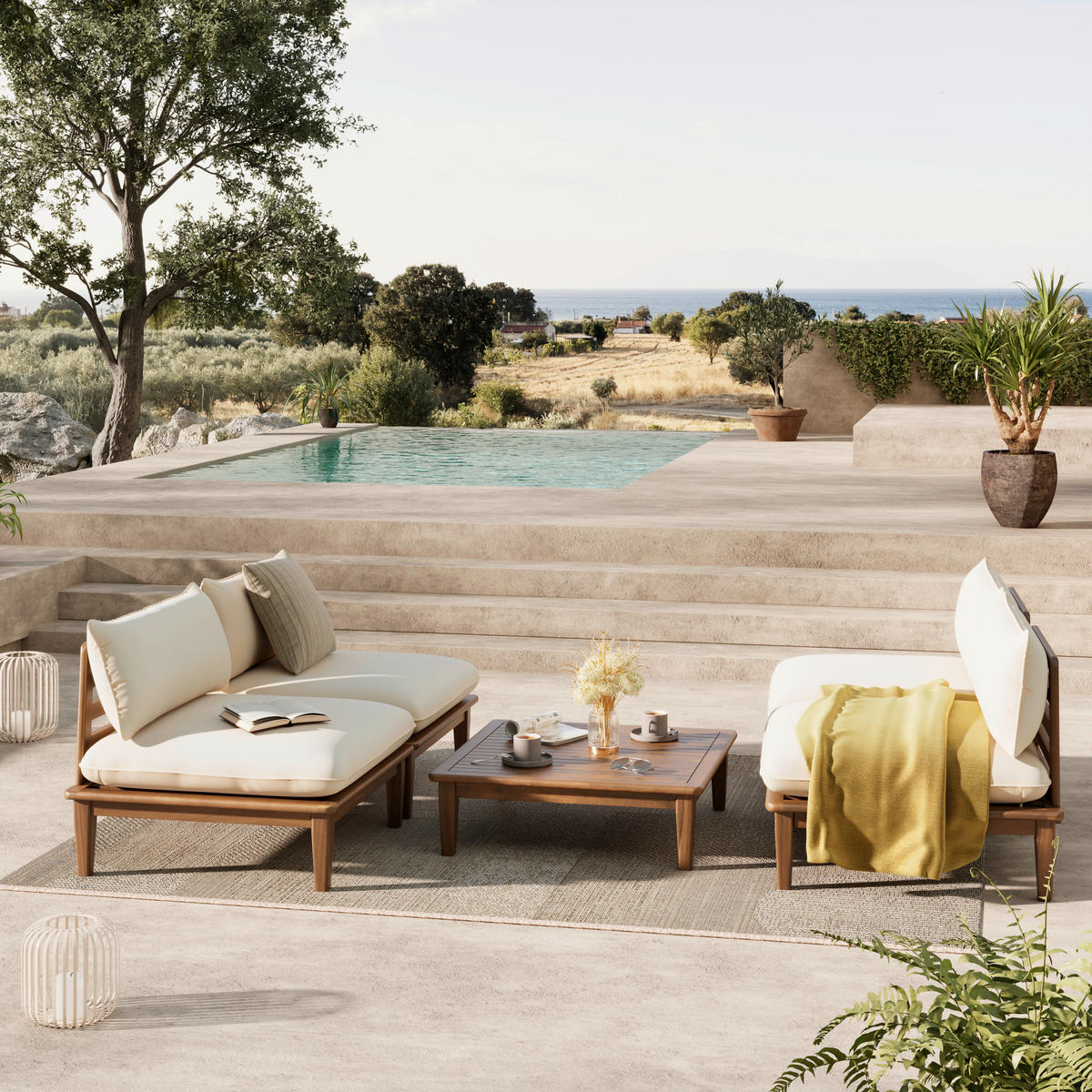 LOUNGEGARNITUR   80/65/80 cm Akazie massiv  - Beige/Akaziefarben, MODERN, Holz (80/65/80cm) - Ambia Garden