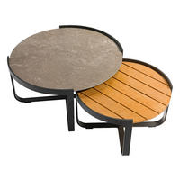 GARTEN-BEISTELLTISCHSET - Anthrazit/Teakfarben, Glas/Holz (60/80/60/80/35,5/40,5cm) - Zebra 