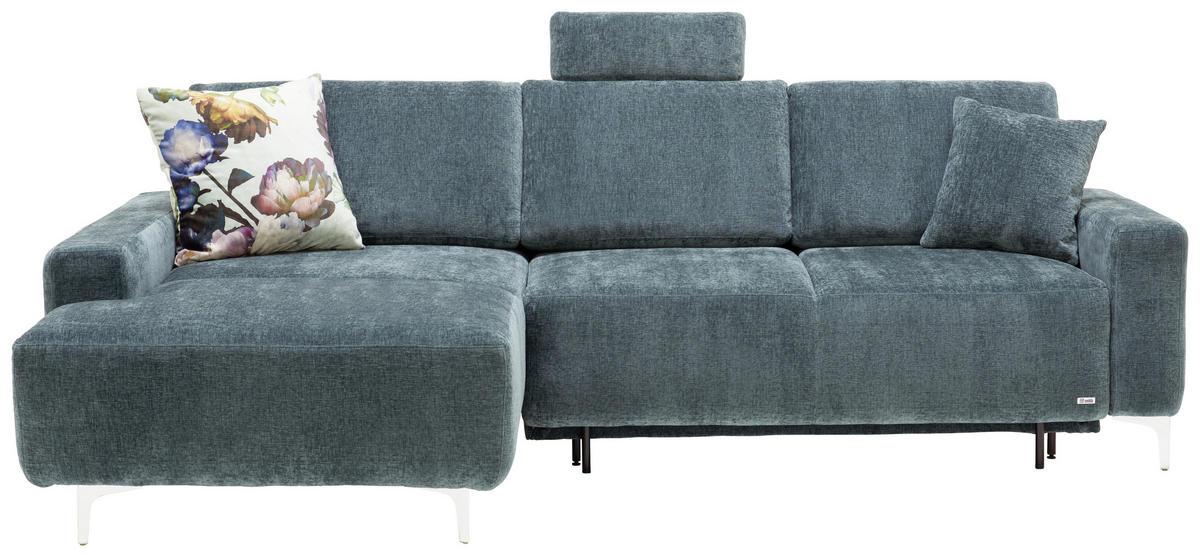ECKSOFA Dunkelblau Flachgewebe  - Alufarben/Dunkelblau, Design, Textil/Metall (160/248cm) - Sedda