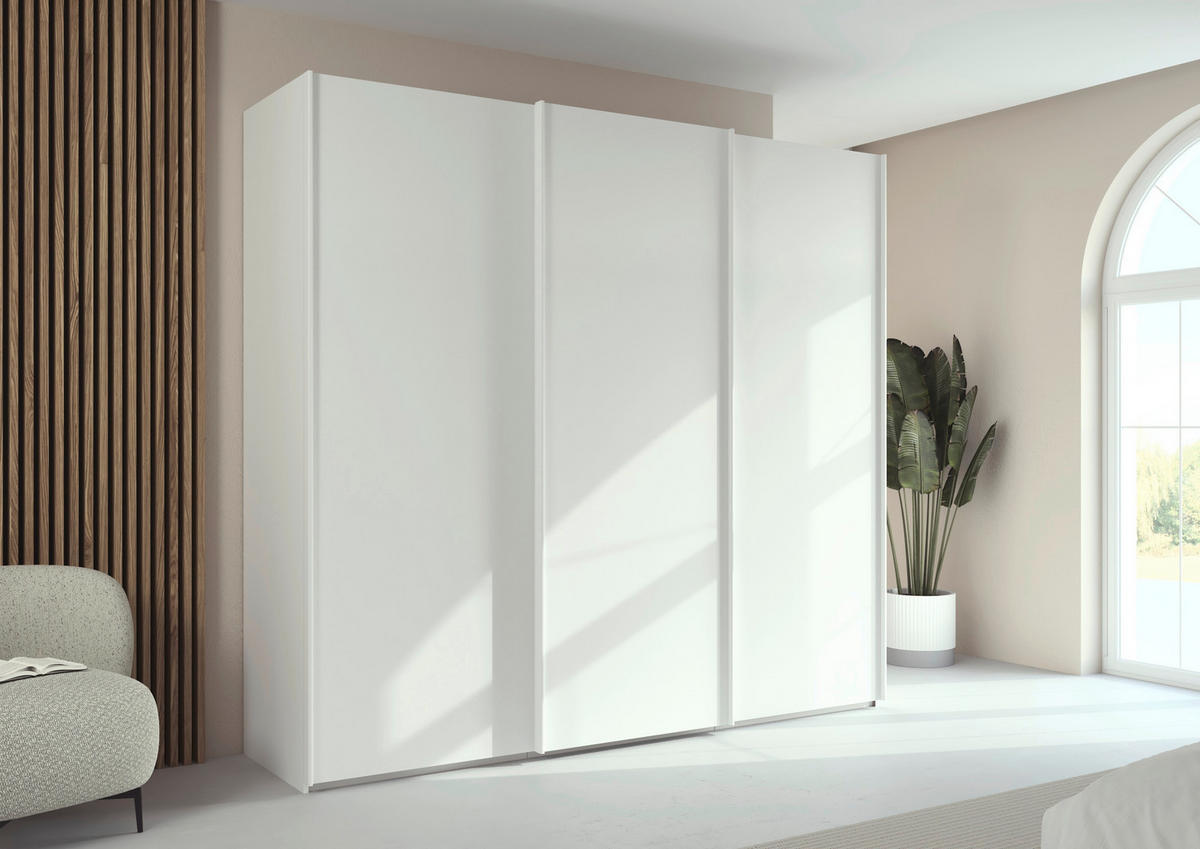 SCHWEBETÜRENSCHRANK 242/223/69 cm,  in Weiß, 3 Tür(en)  - Weiß, Basics, Holzwerkstoff/Metall (242/223/69cm) - Rauch Möbel