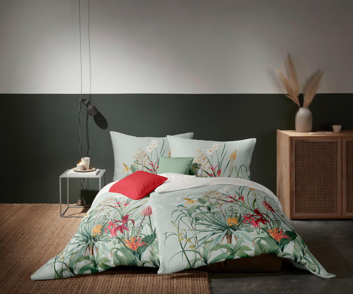 POSTELJNINA BED ART 140/200 cm mako saten rdeča, temno rumena, olivno zelena , žajbljevo zelena  - rdeča/olivno zelena, Konvencionalno, tekstil (140/200cm) - Fleuresse