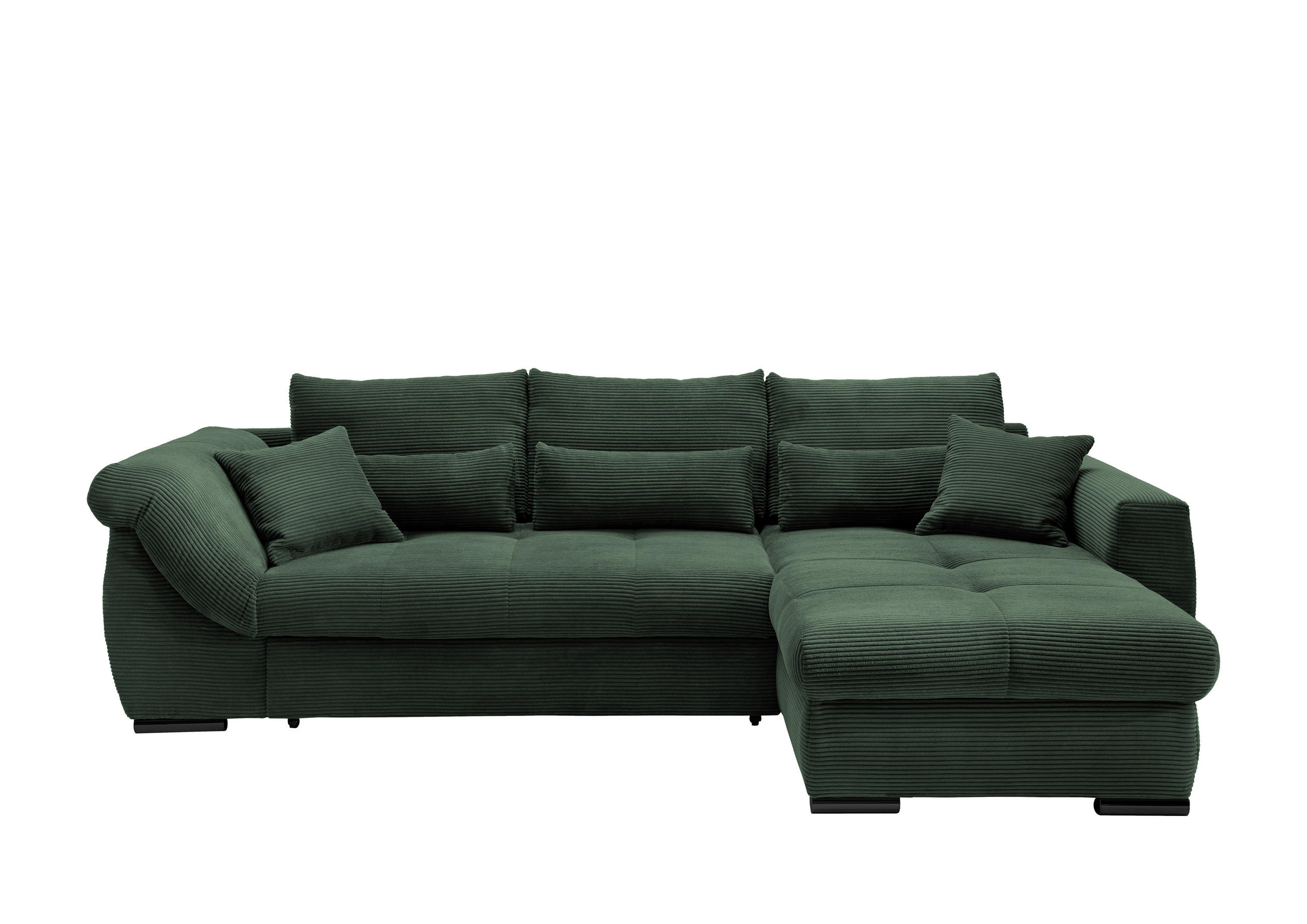 ECKSOFA Dunkelgrün Cord Zierkissen, Rückenkissen, Nierenkissen, Bettkasten  - Dunkelgrün/Schwarz, MODERN, Textil/Metall (302/188cm) - MID.YOU