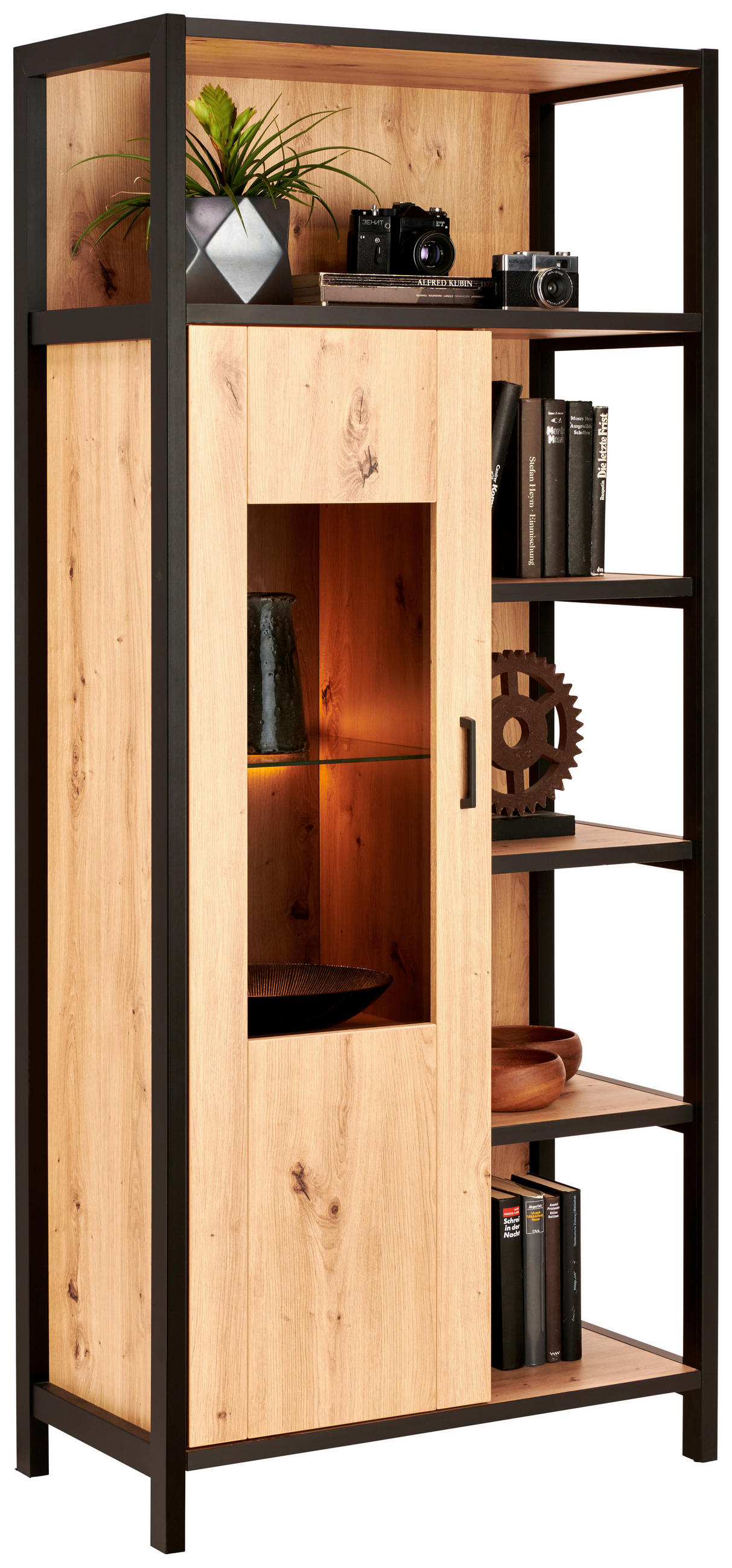 VITRINE Anthrazit, Eichefarben Einlegeböden - Eichefarben/Anthrazit, Design, Glas/Holzwerkstoff (76/172/40cm) - Carryhome